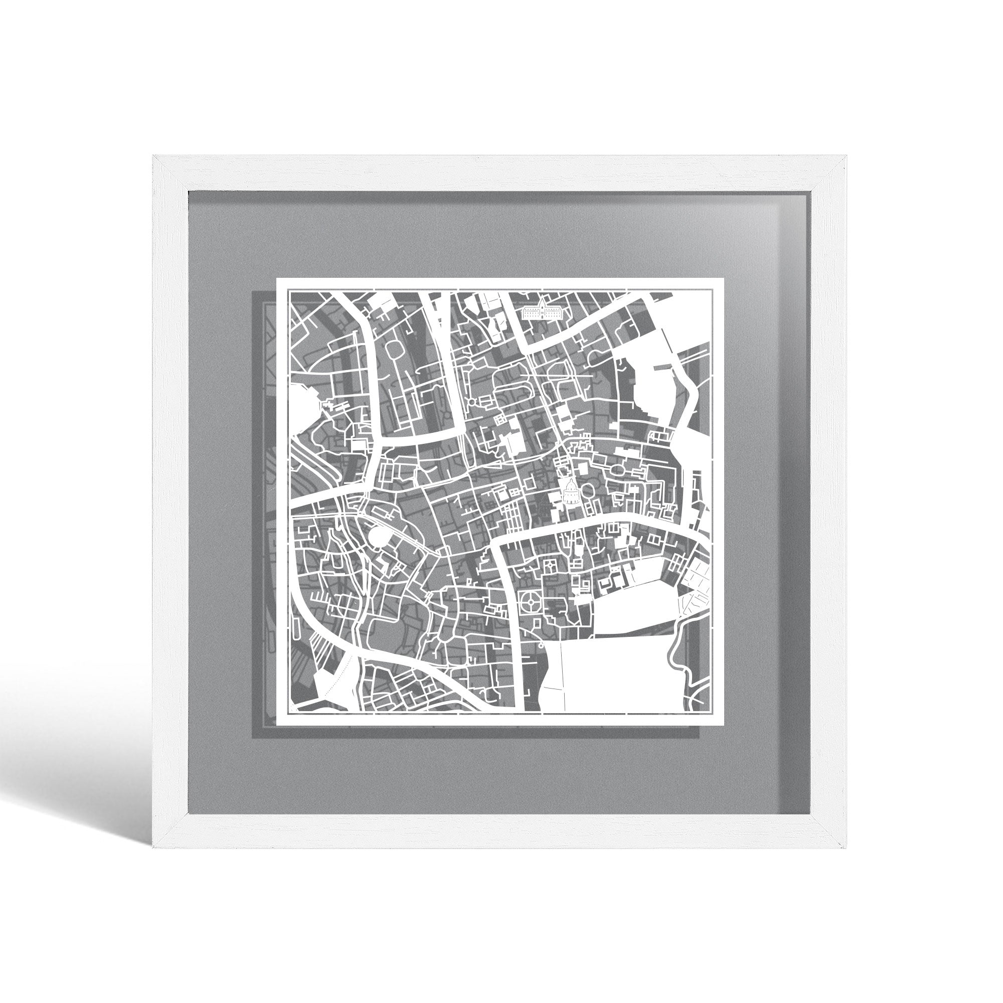 o3designstudio Oxford, England Paper cut map framed 9 inch White map White frame map art 22MF3034WW