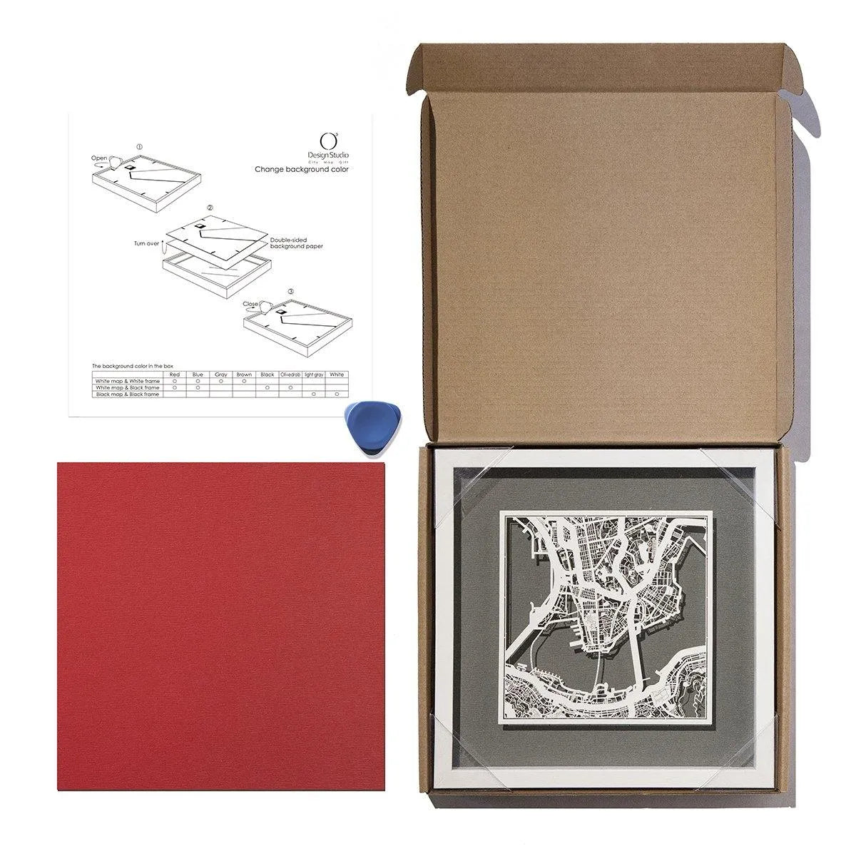 o3designstudio Paper cut map framed 9 in White map White frame map art package 