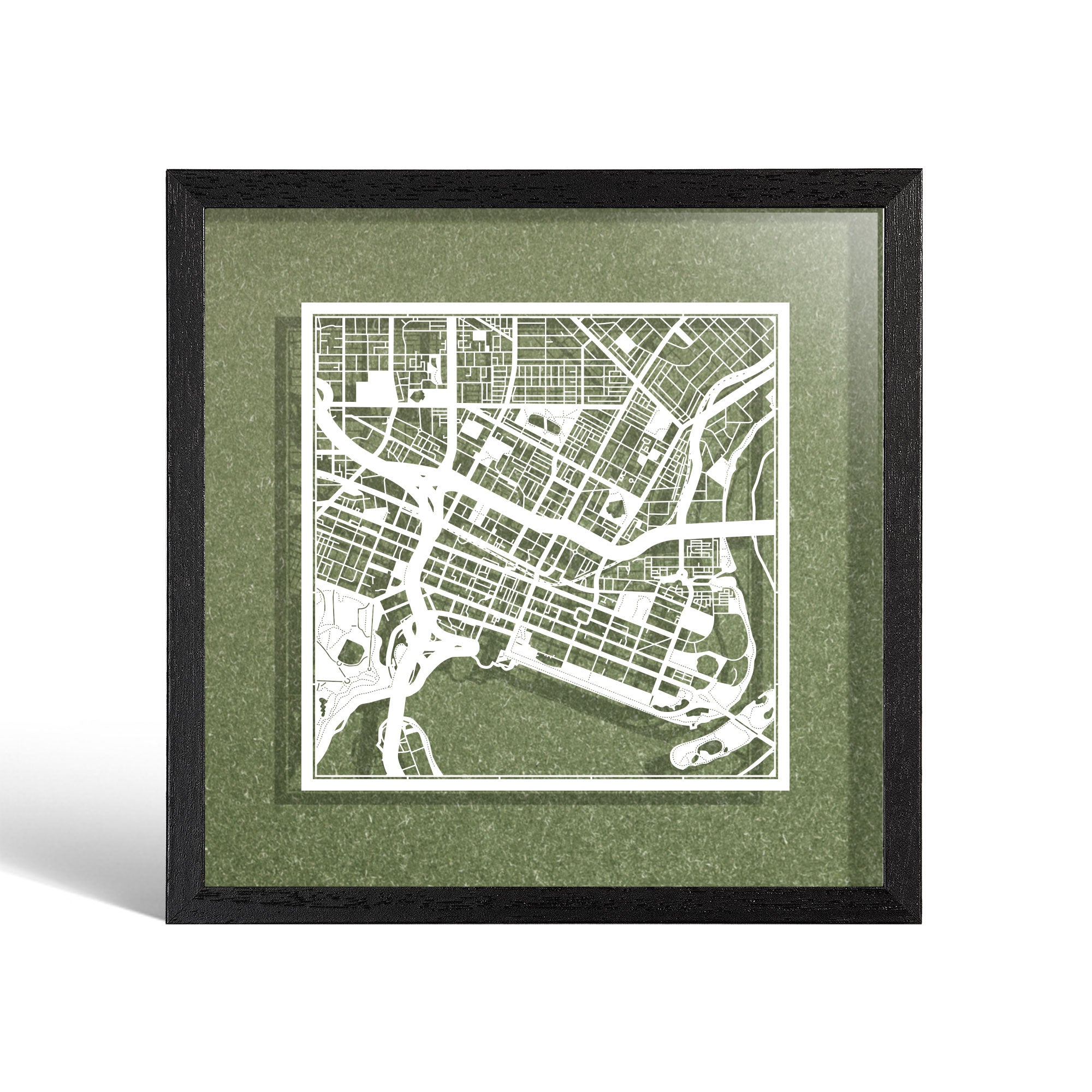 o3designstudio Perth Paper cut map framed 9 inch White map Black frame map art 22MF1007BW