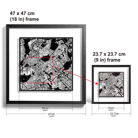 o3designstudio-Rome-Paper-cut-map-framed-18-inch-White map / Black frame- size