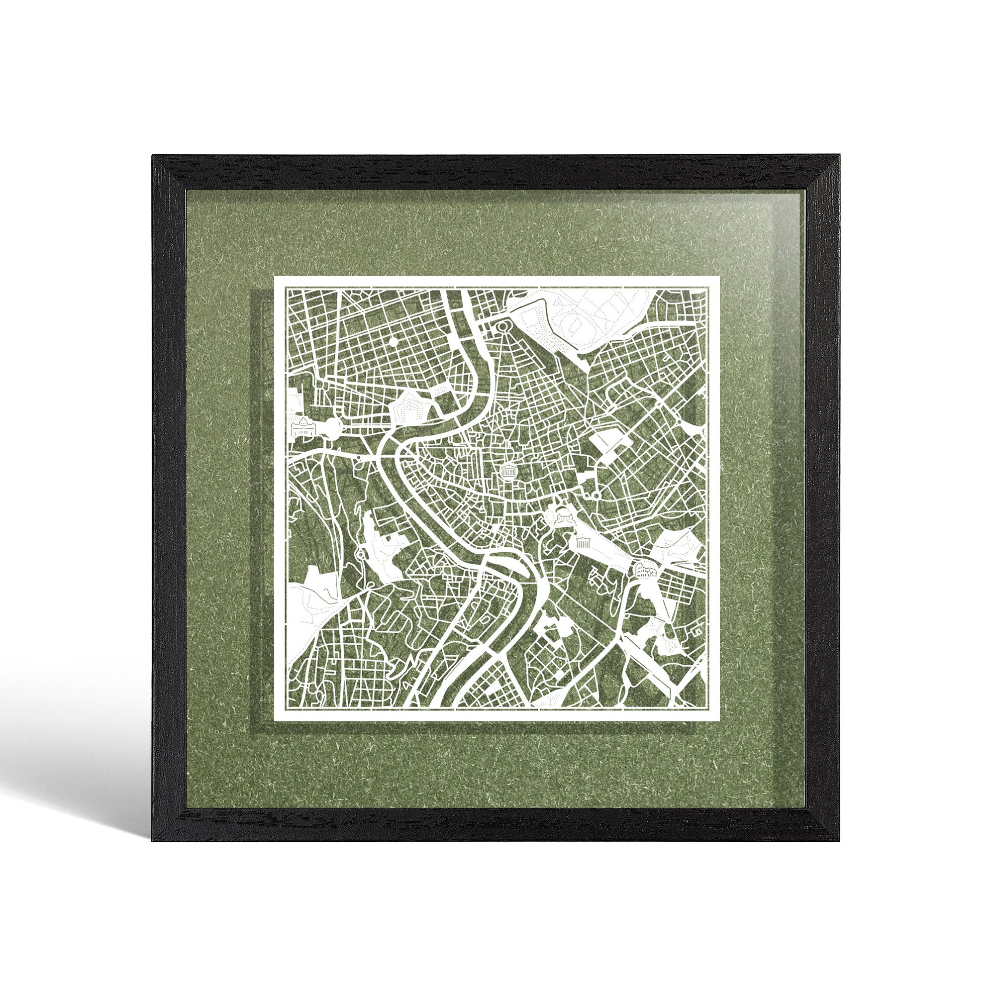 o3designstudio Rome Paper cut map framed 9 inch White map Black frame map art 22MF3007BW
