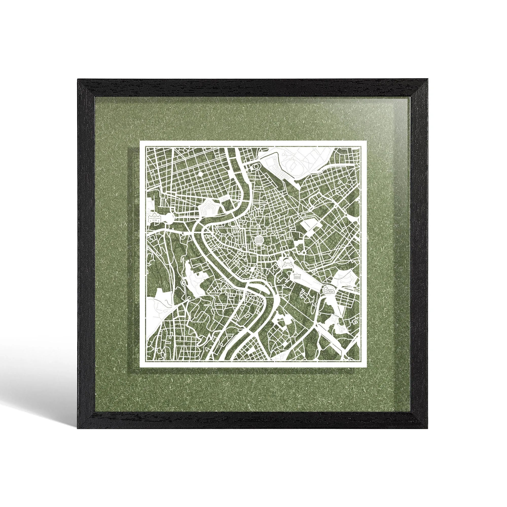 o3designstudio Rome Paper cut map framed 9 inch White map Black frame map art 22MF3007BW