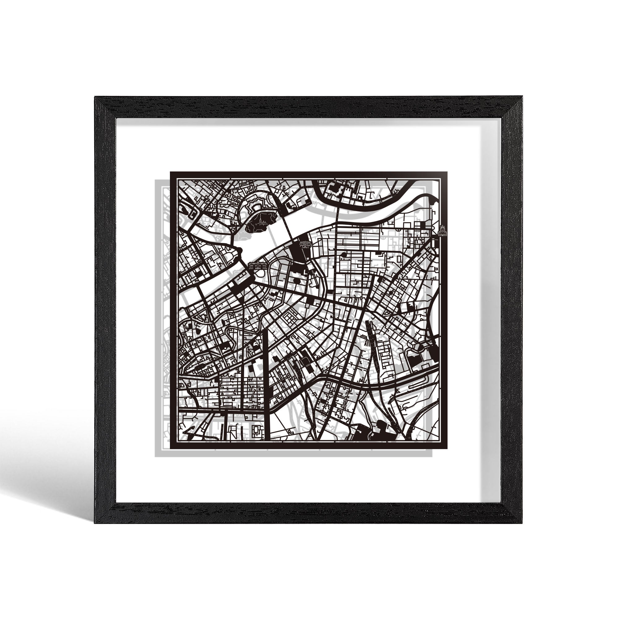 o3designstudio Saint Petersburg Paper cut map framed 9 inch Black map Black frame map art 22MF3042BB