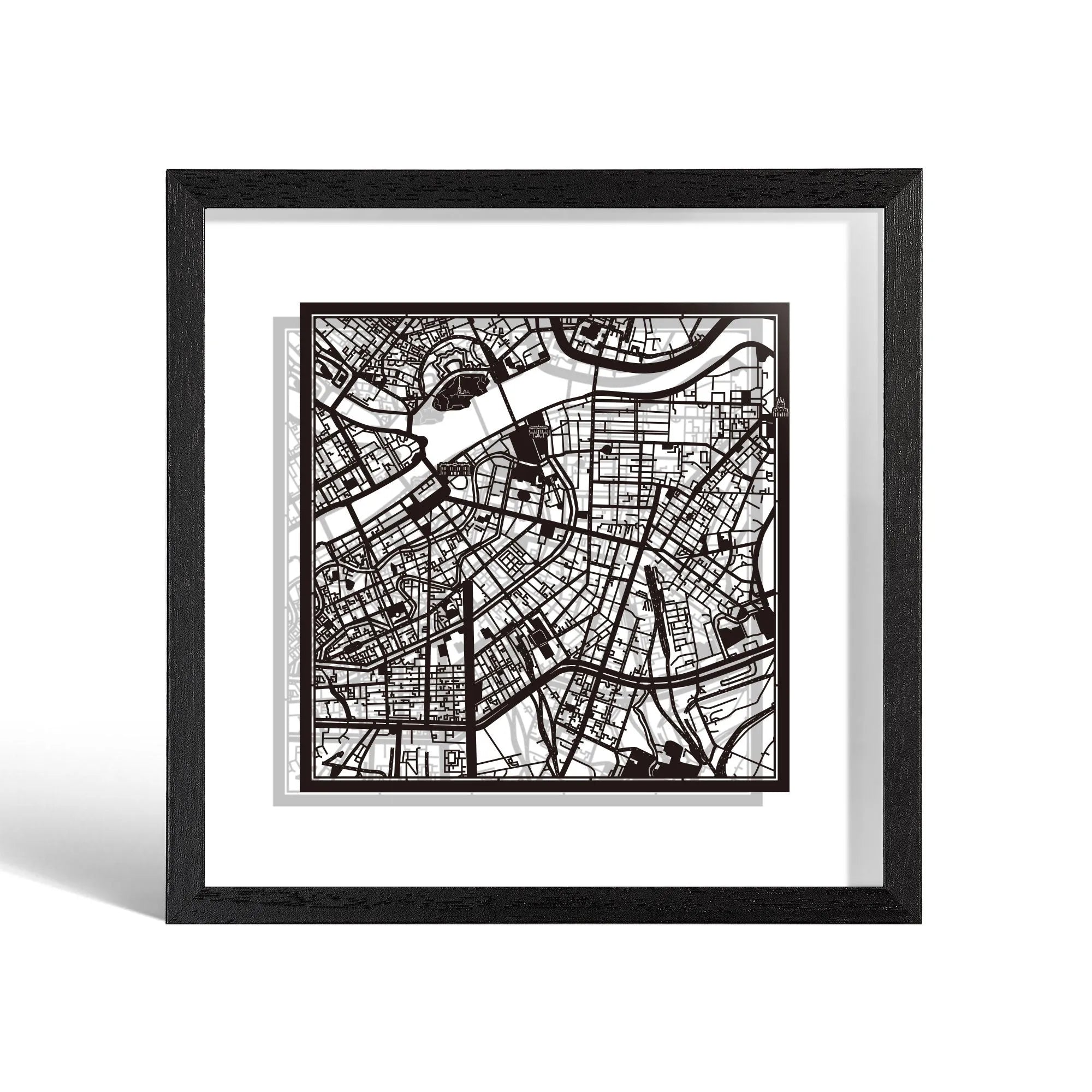 o3designstudio Saint Petersburg Paper cut map framed 9 inch Black map Black frame map art 22MF3042BB