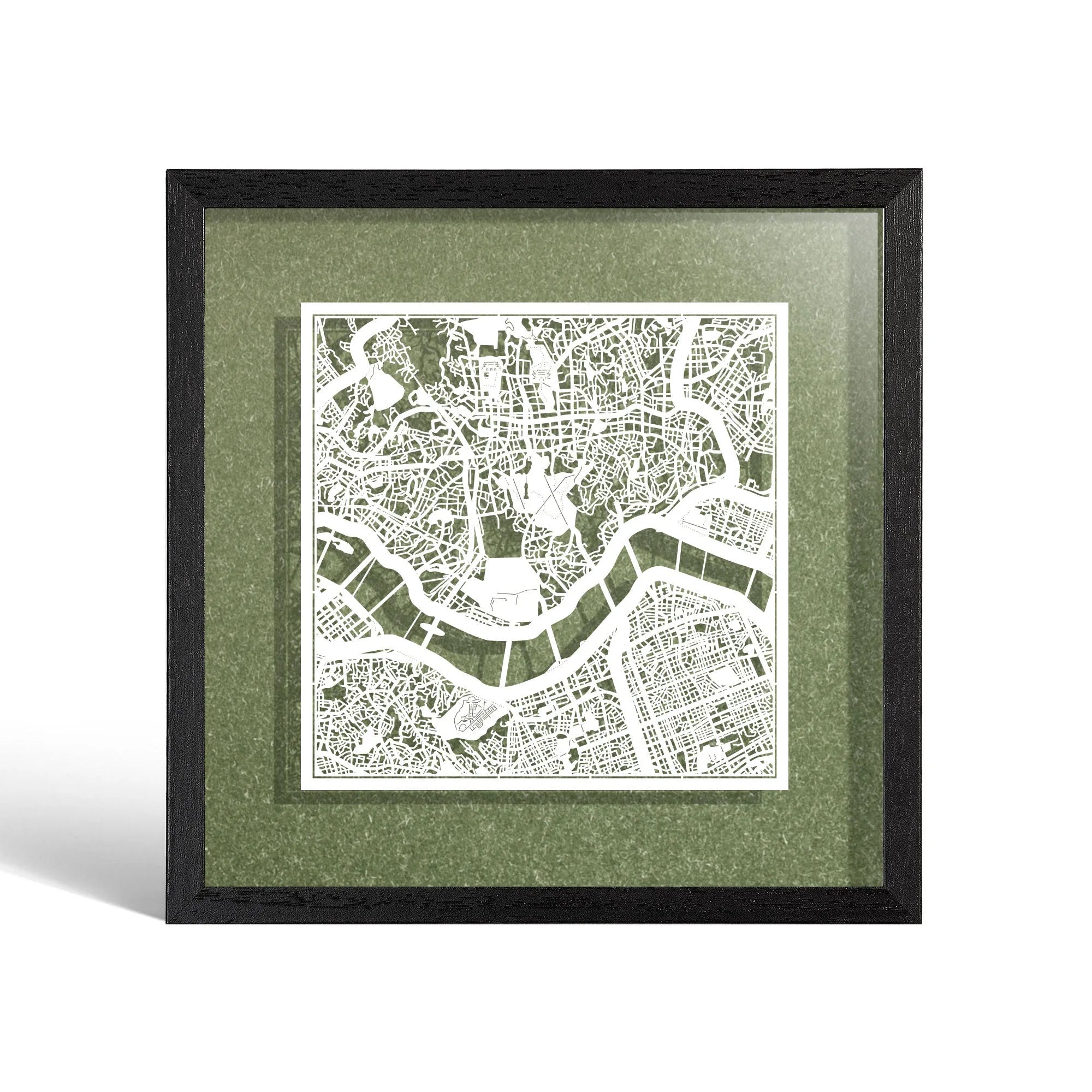o3designstudio Seoul Paper cut map framed 9 inch White map Black frame map art 22MF1012BW