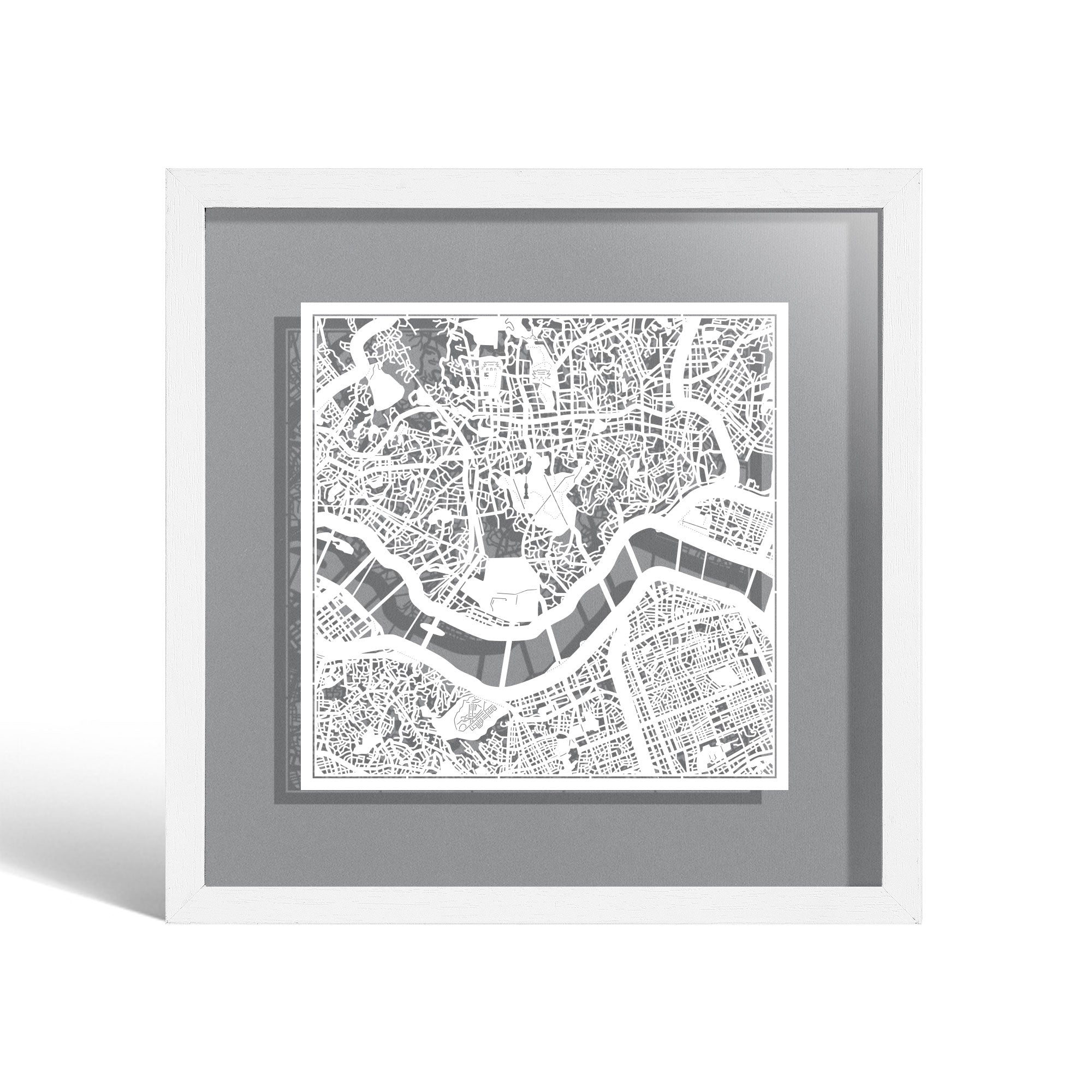 o3designstudio Seoul Paper cut map framed 9 inch White map White frame map art 22MF1012WW