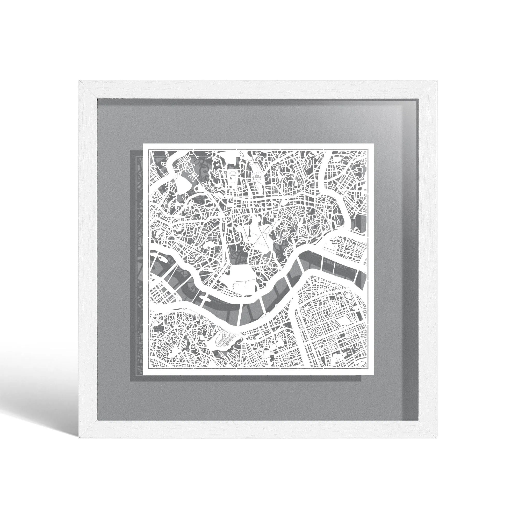 o3designstudio Seoul Paper cut map framed 9 inch White map White frame map art 22MF1012WW