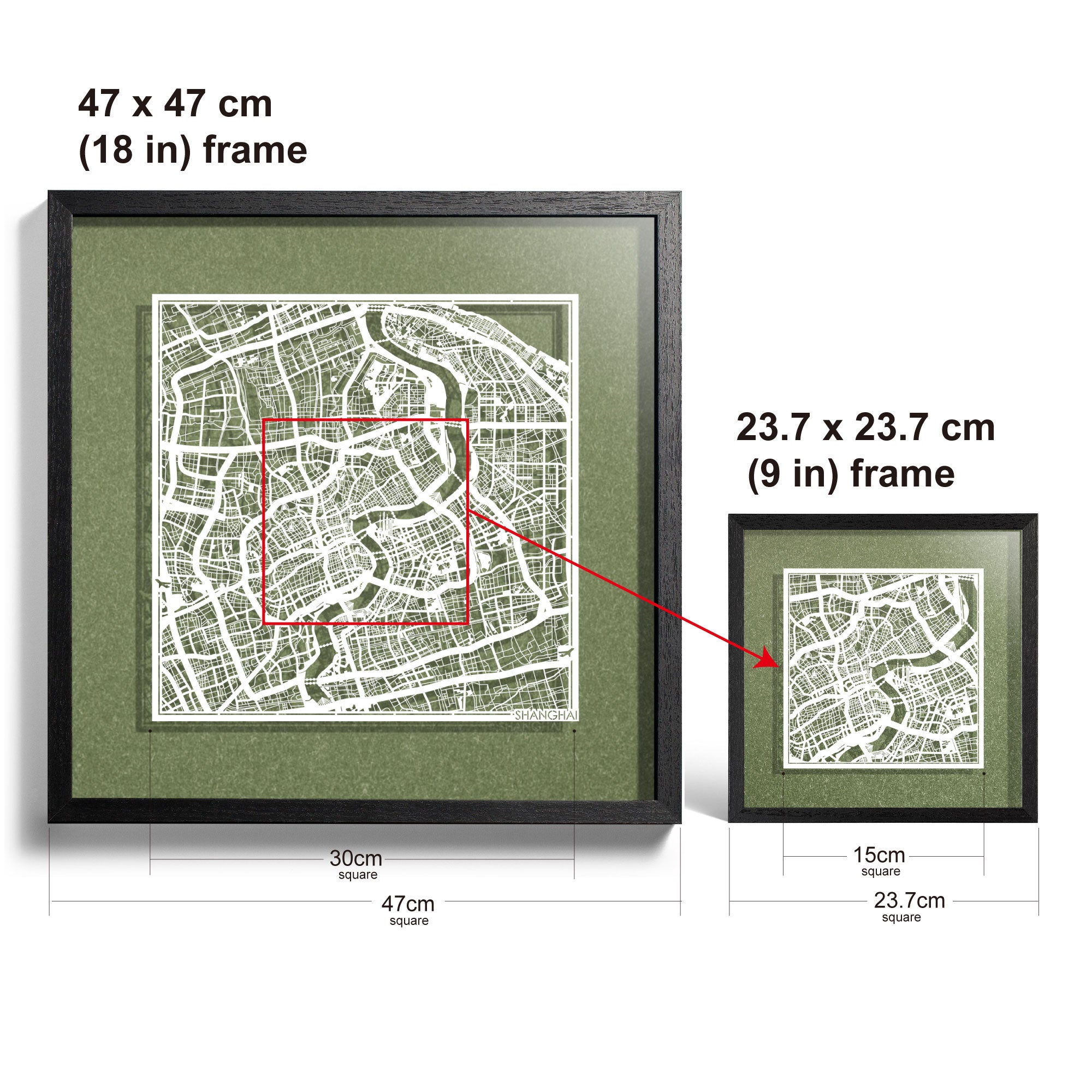 Paper cut maps Asia (East) framed 18 in, map art