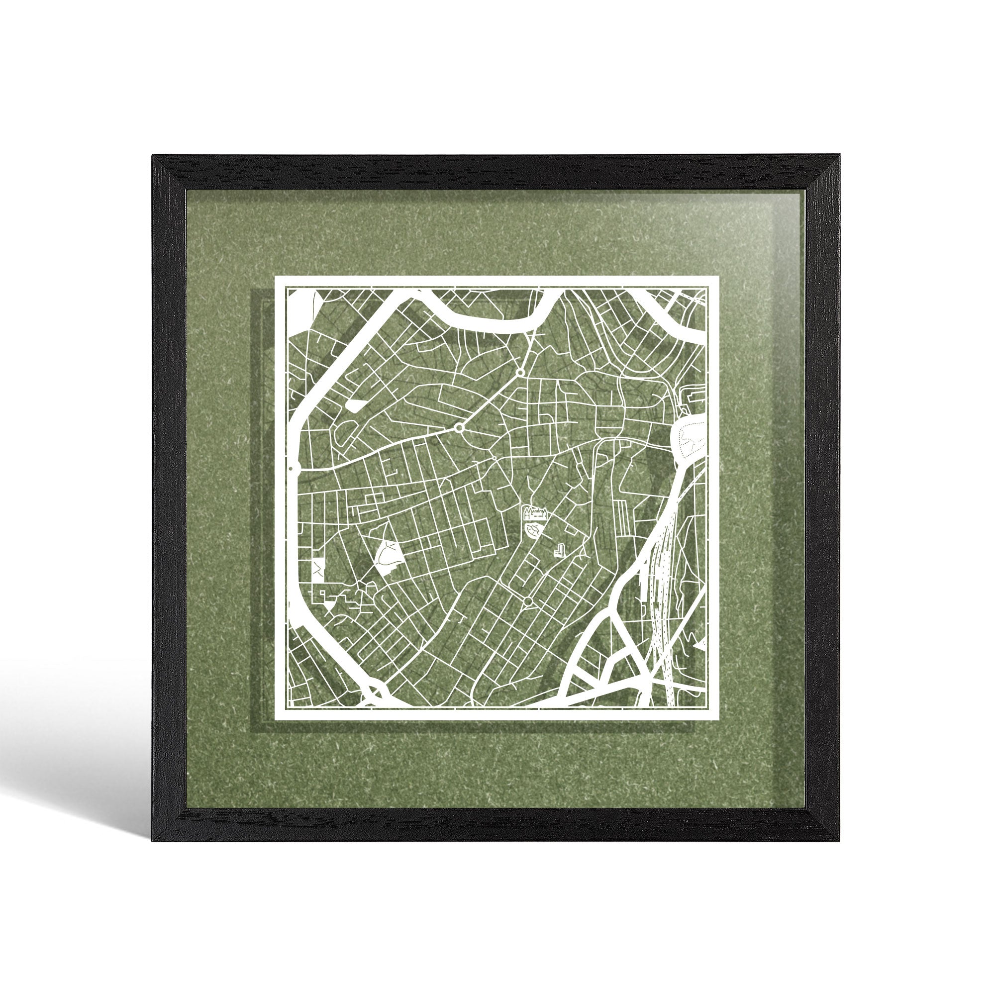 o3designstudio Sheffield Paper cut map framed 9 inch White map Black frame map art 22MF3053BW