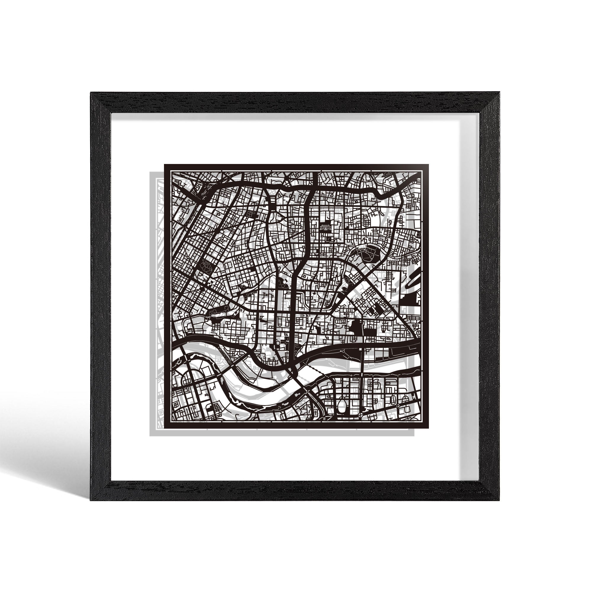 o3designstudio Shenyang Paper cut map framed 9 inch Black map Black frame map art 22MF1044BB