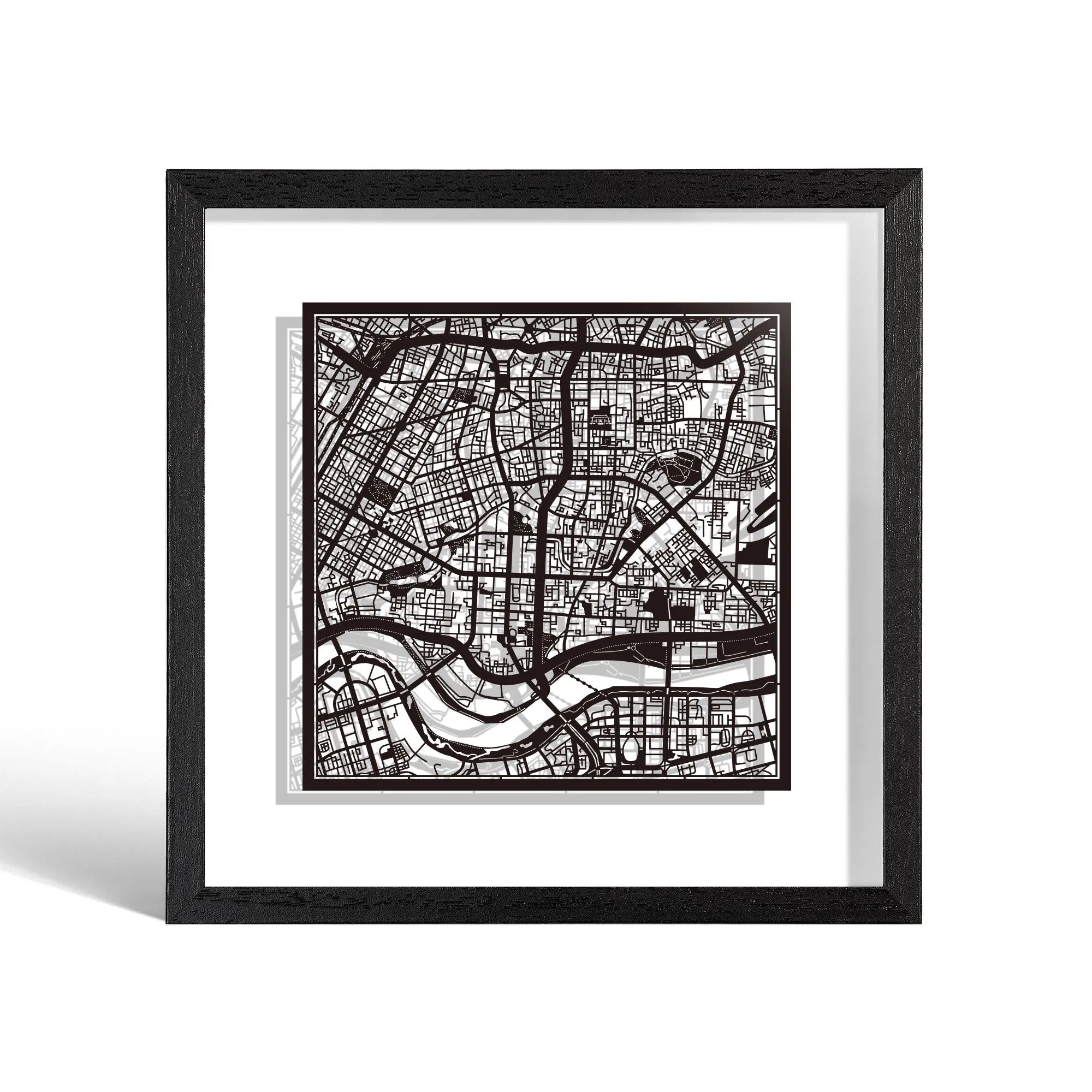 o3designstudio Shenyang Paper cut map framed 9 inch Black map Black frame map art 22MF1044BB