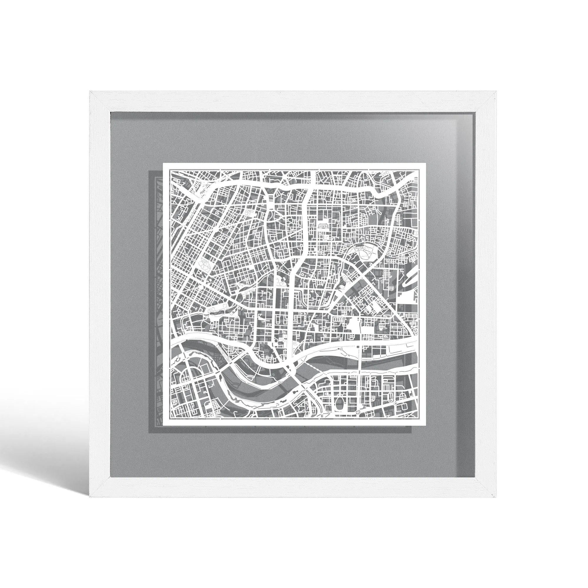 o3designstudio Shenyang Paper cut map framed 9 inch White map White frame map art 22MF1044WW