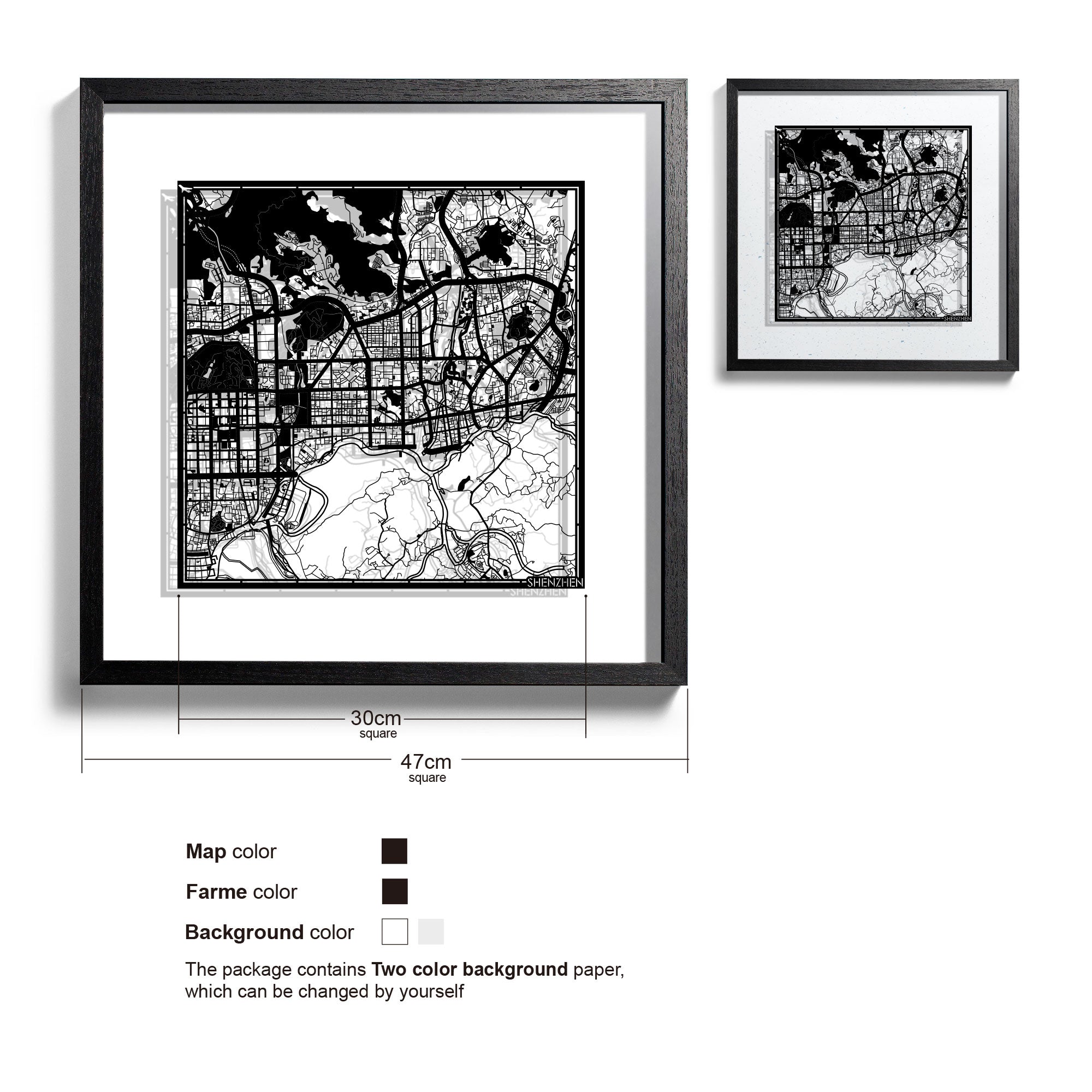 Paper cut maps Asia (East) framed 18 in, map art