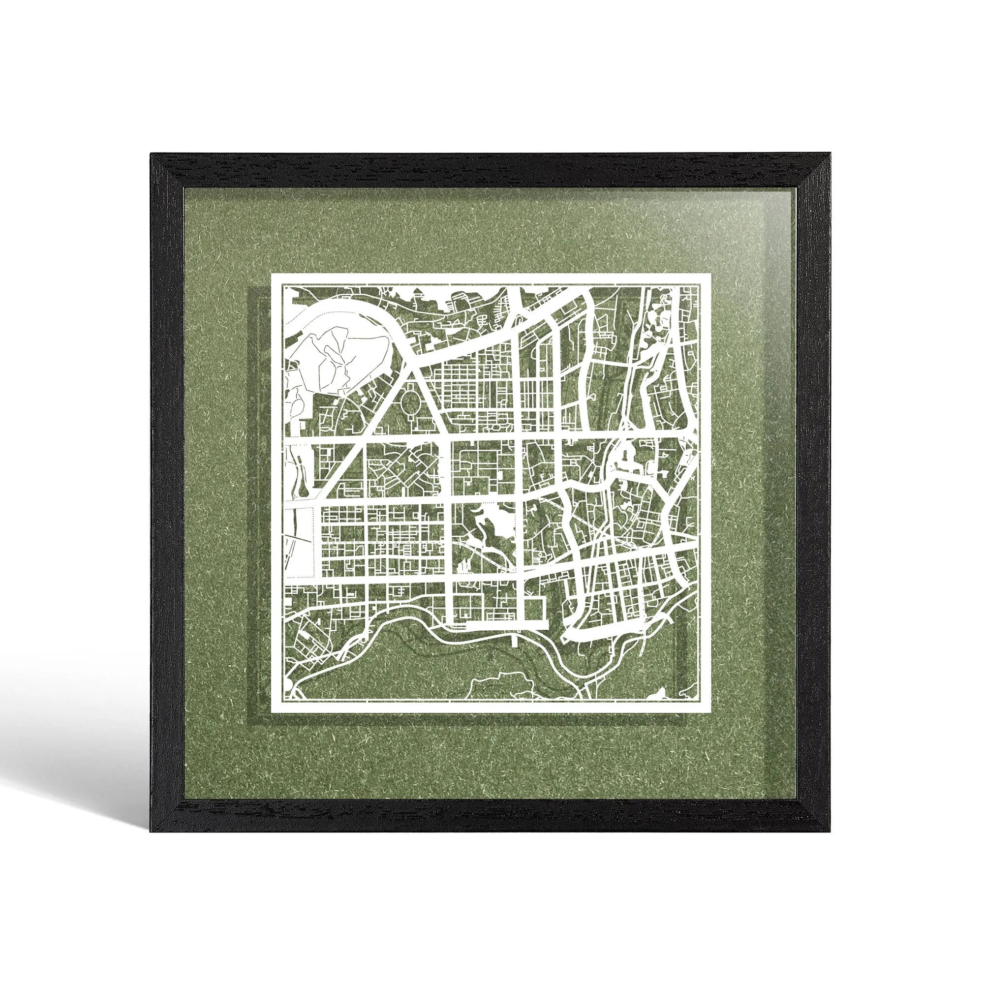 o3designstudio Shenzhen Paper cut map framed 9 inch White map Black frame map art 22MF1037BW