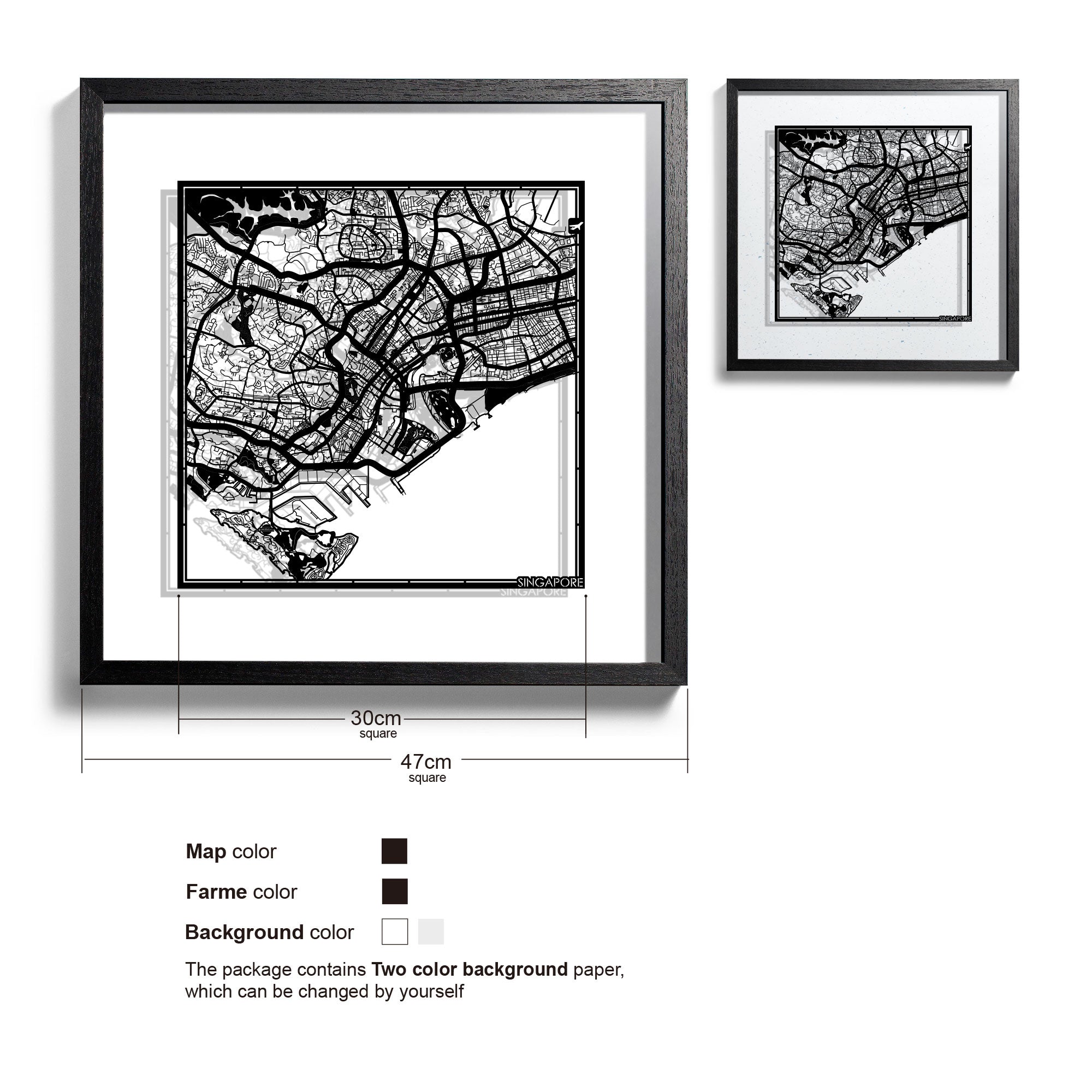 Paper cut maps Asia (South, Southeast, West) & Oceania framed 18 in, map art