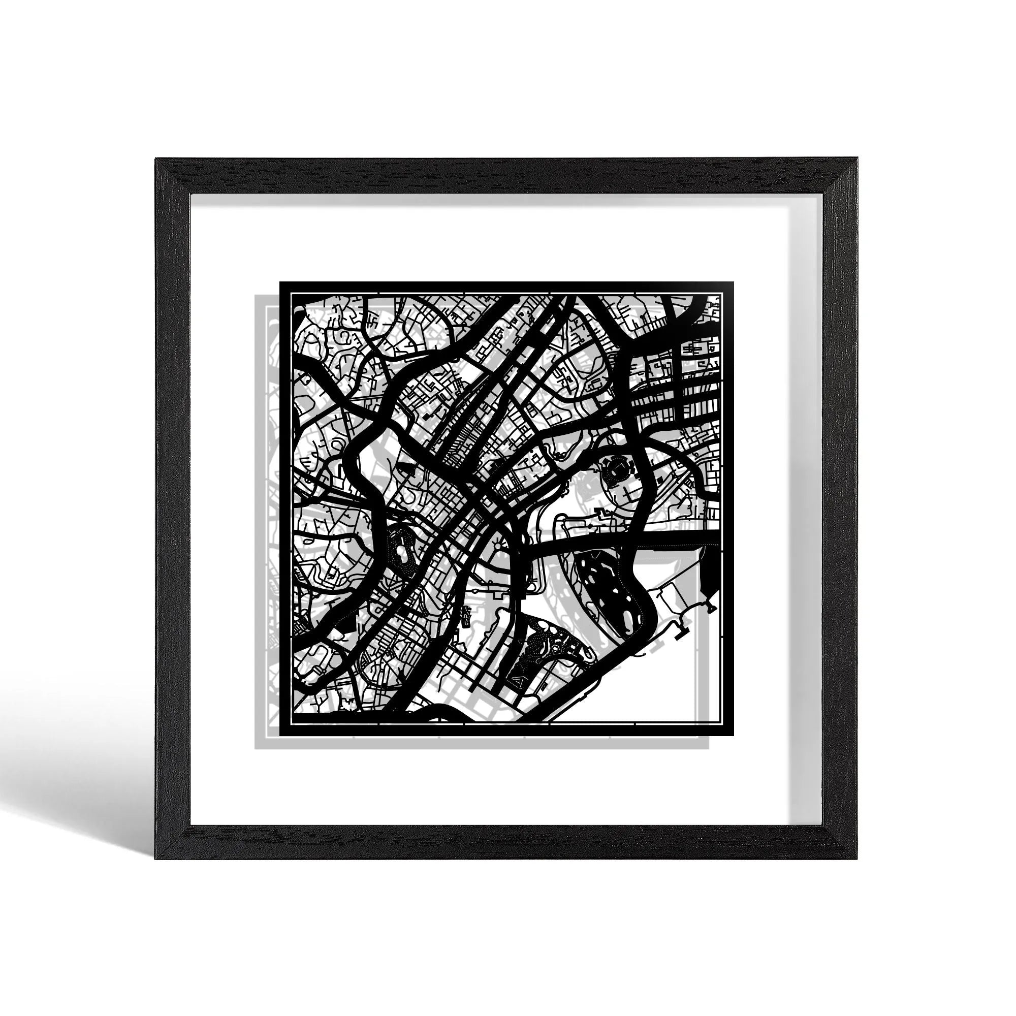 o3designstudio Singapore Paper cut map framed 9 inch White map Black frame map art 22MF1011BW