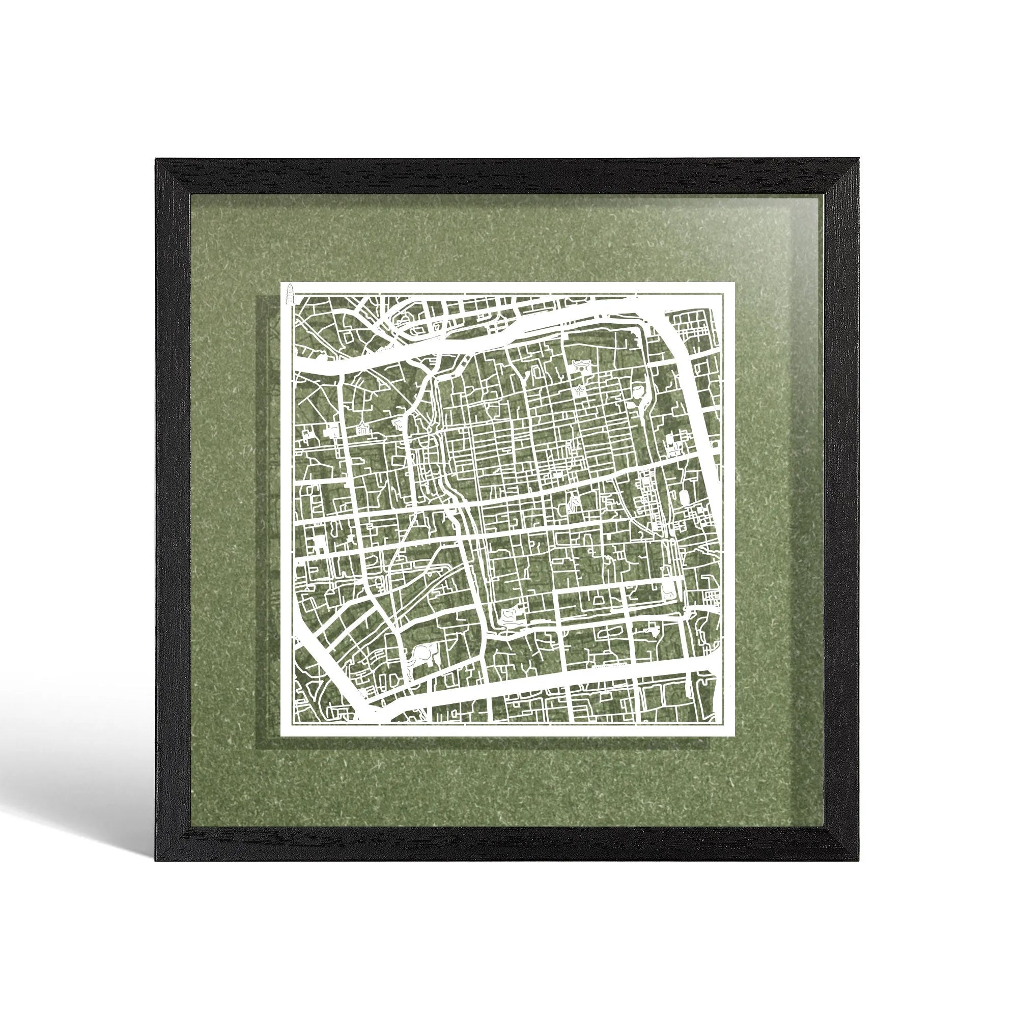 o3designstudio Suzhou Paper cut map framed 9 inch White map Black frame map art 22MF1021BW