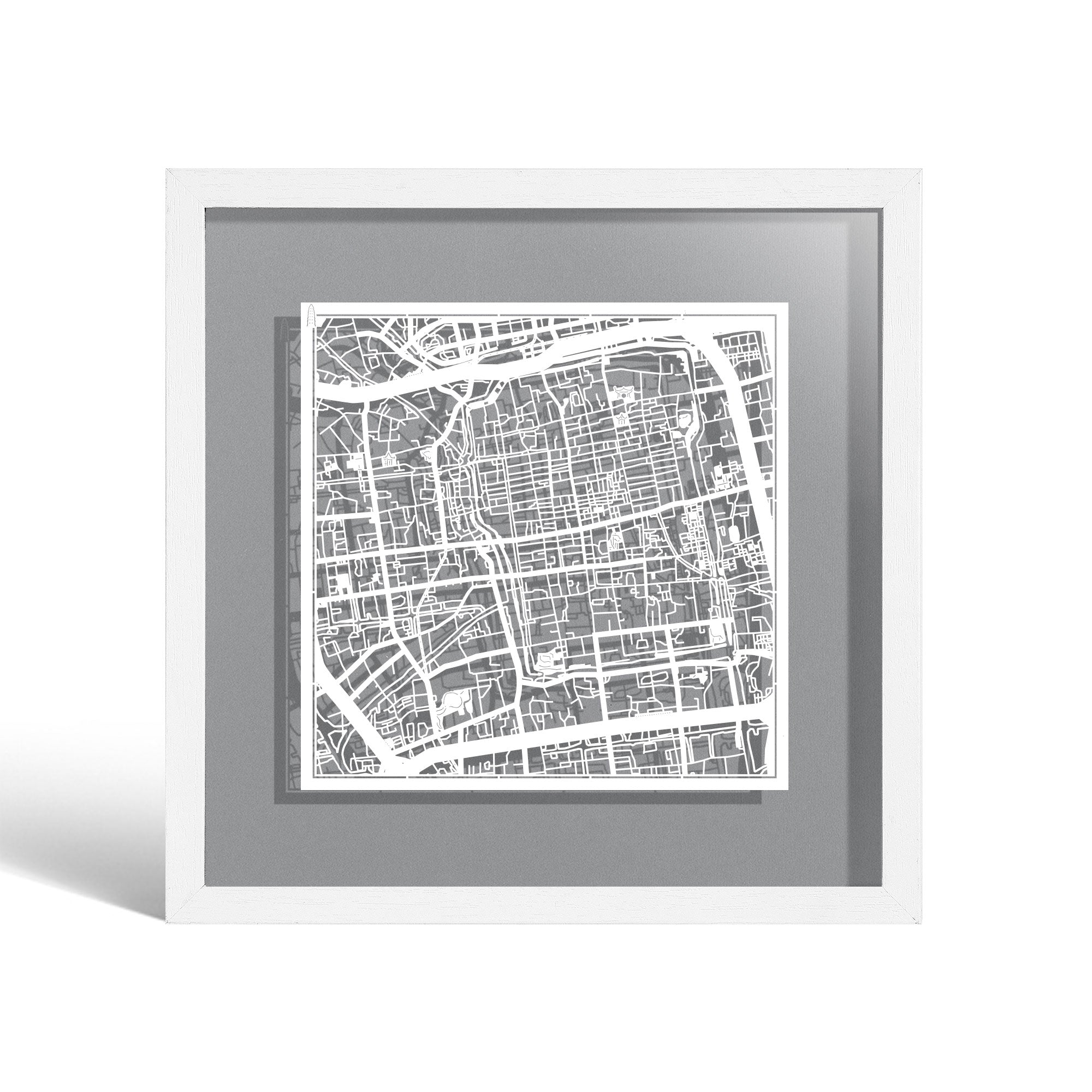 o3designstudio Suzhou Paper cut map framed 9 inch White map White frame map art 22MF1021WW