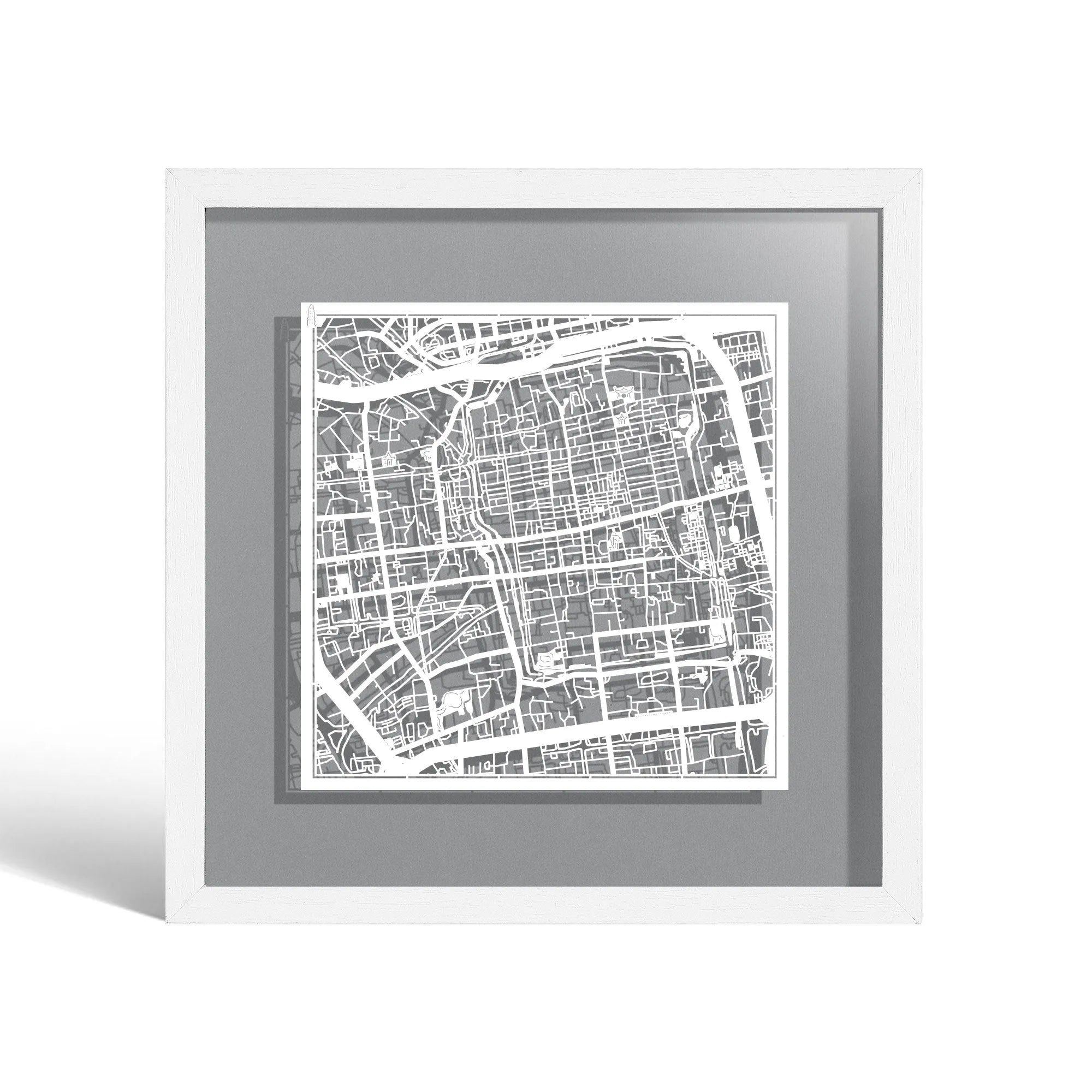 o3designstudio Suzhou Paper cut map framed 9 inch White map White frame map art 22MF1021WW