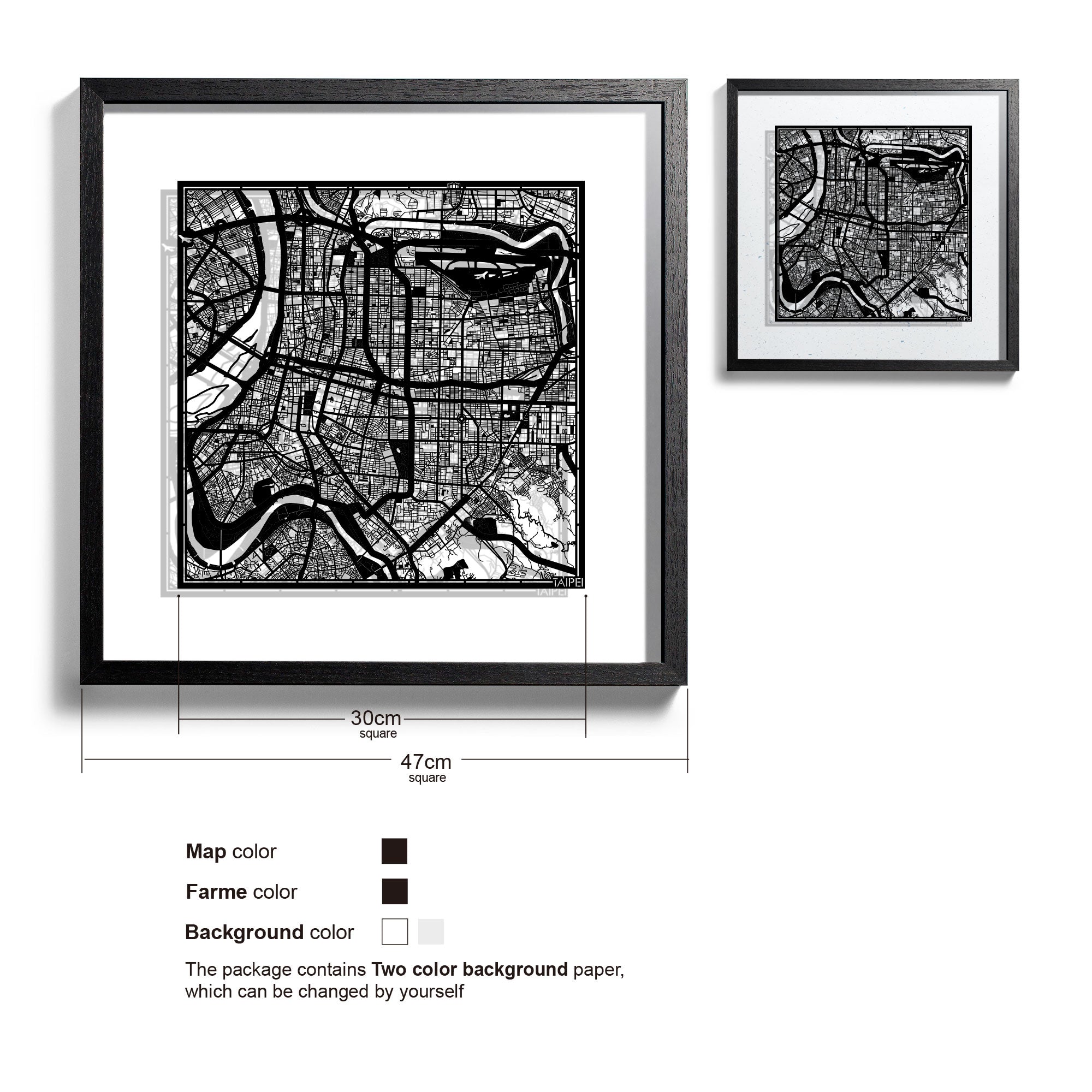 Paper cut maps Asia (East) framed 18 in, map art