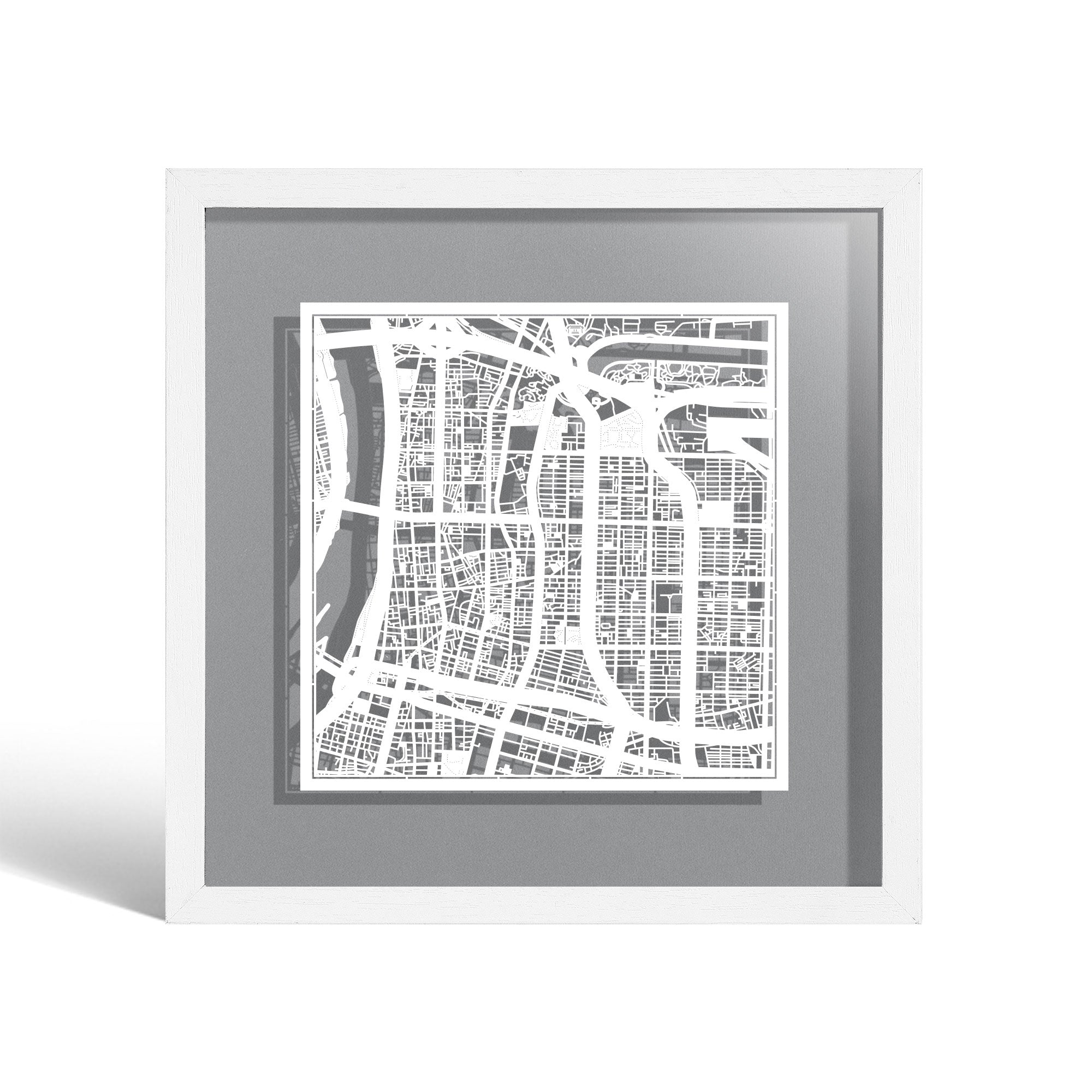o3designstudio Taipei Paper cut map framed 9 inch White map White frame map art 22MF1024WW