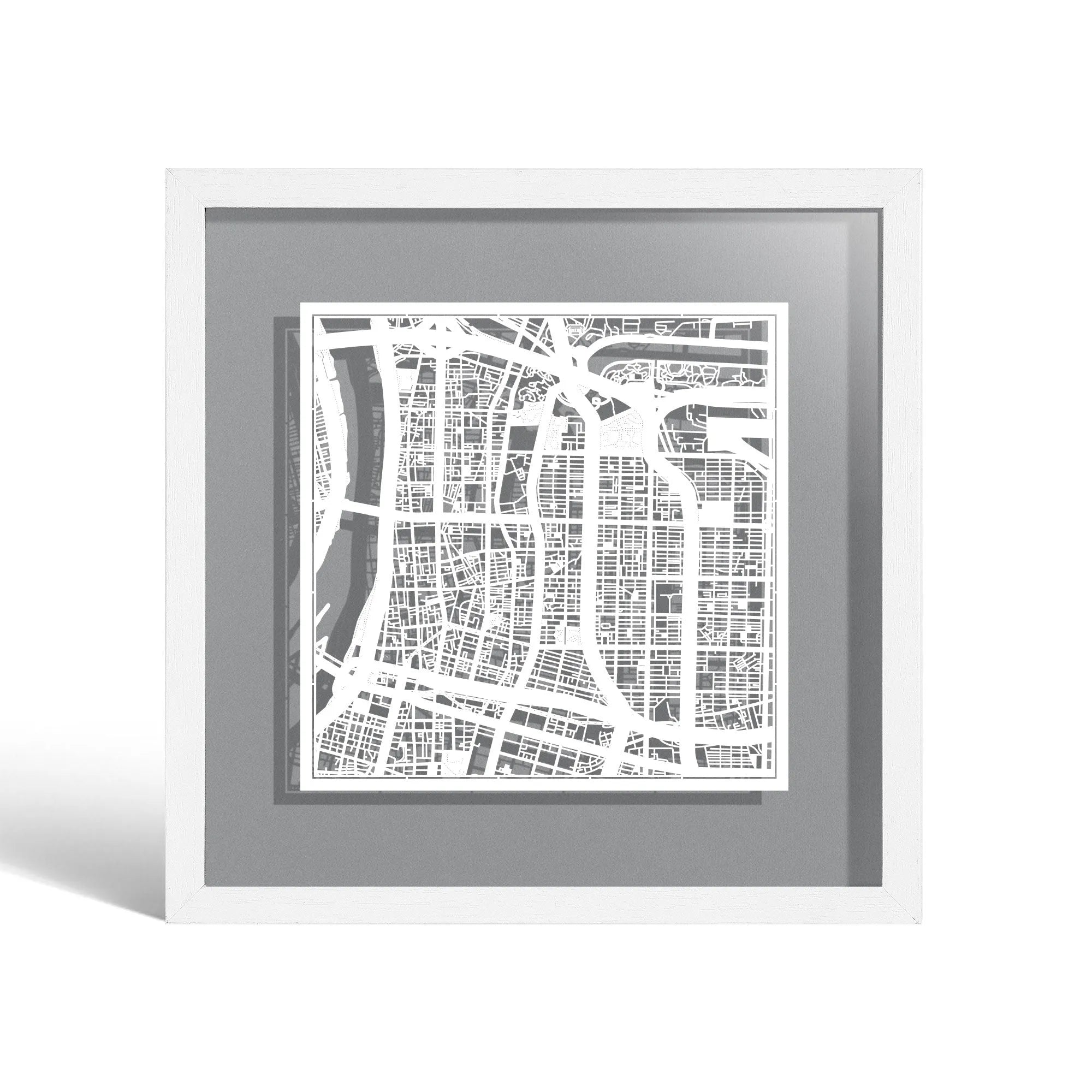 o3designstudio Taipei Paper cut map framed 9 inch White map White frame map art 22MF1024WW