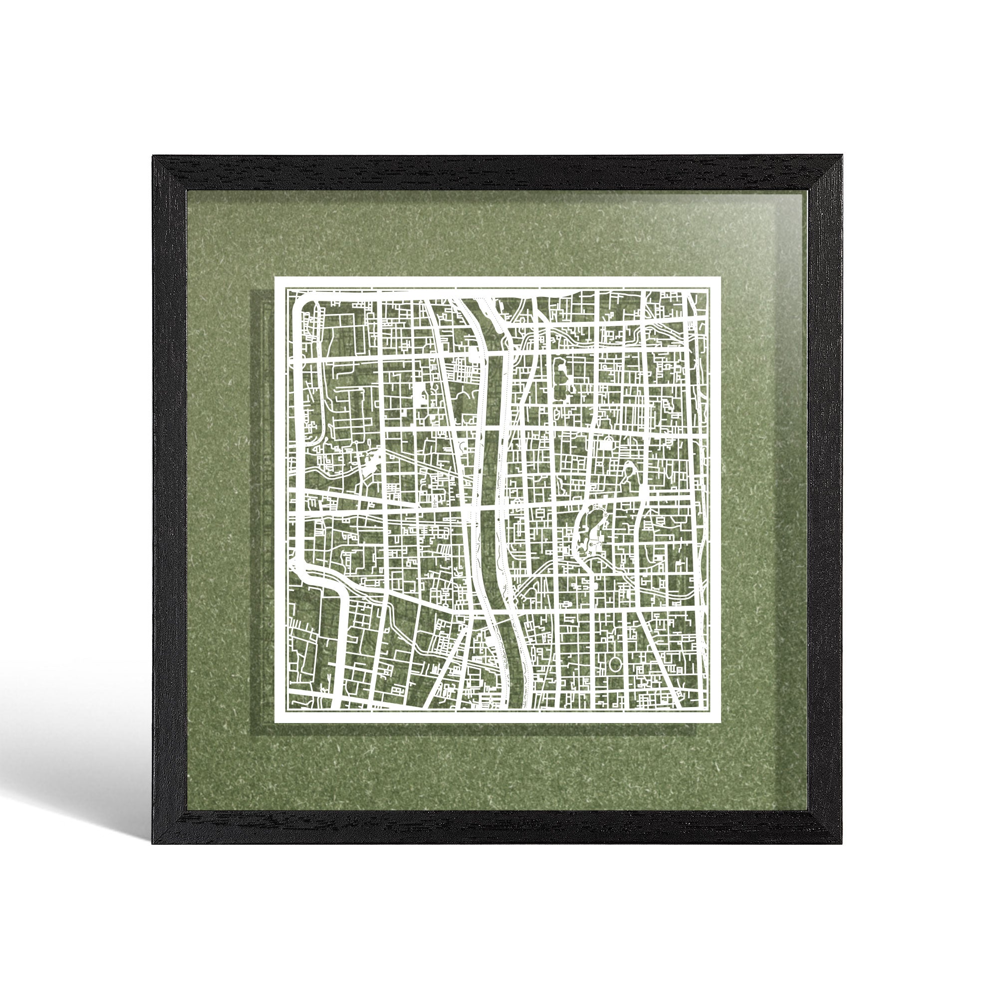 o3designstudio Taiyuan Paper cut map framed 9 inch White map Black frame map art 22MF1048BW