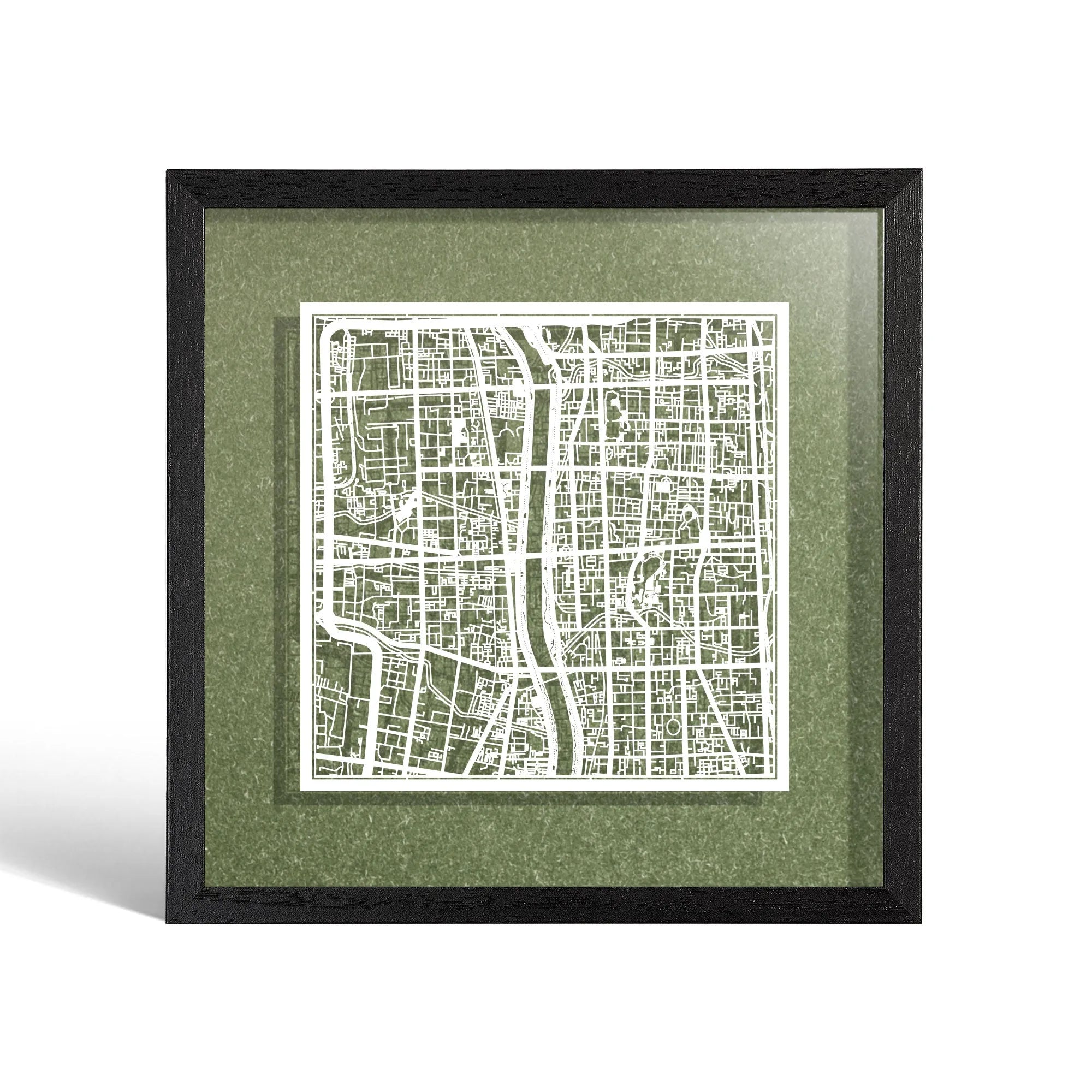 o3designstudio Taiyuan Paper cut map framed 9 inch White map Black frame map art 22MF1048BW