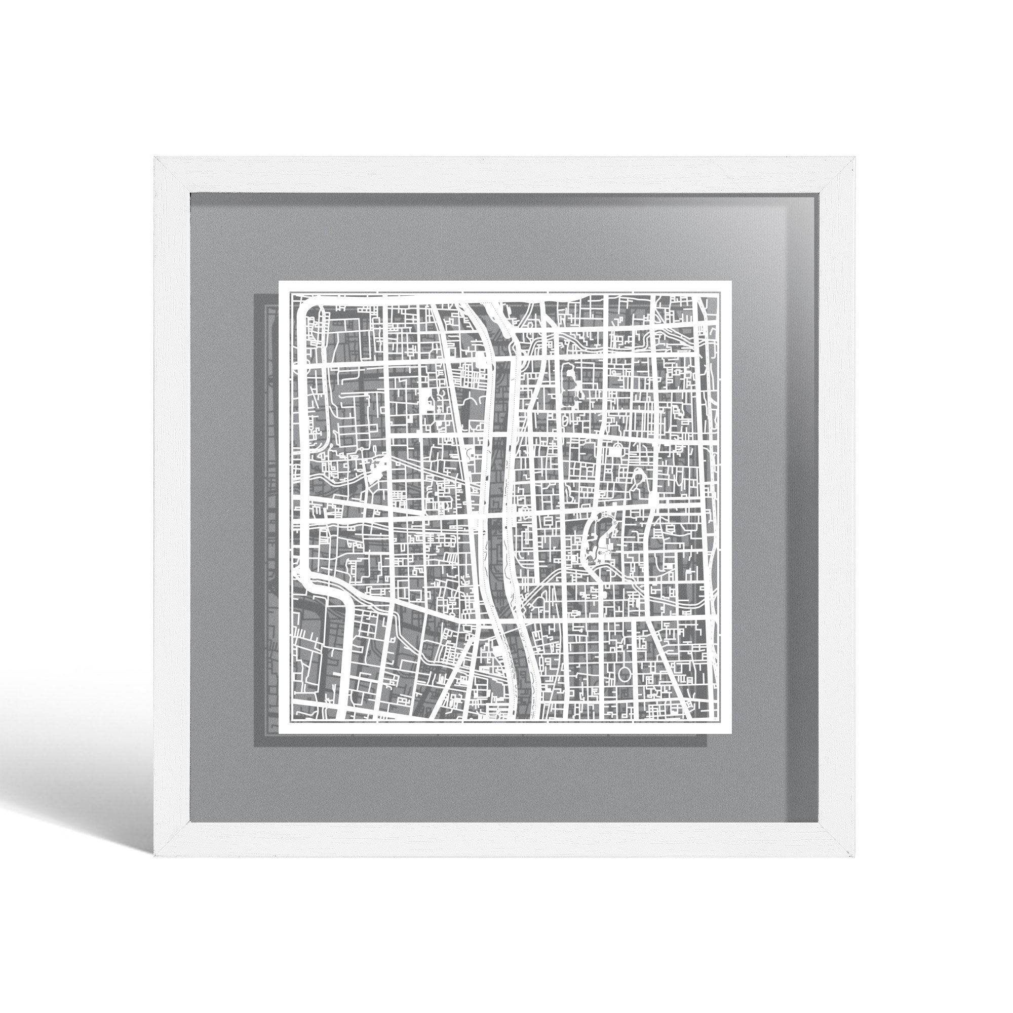 o3designstudio Taiyuan Paper cut map framed 9 inch White map White frame map art 22MF1048WW