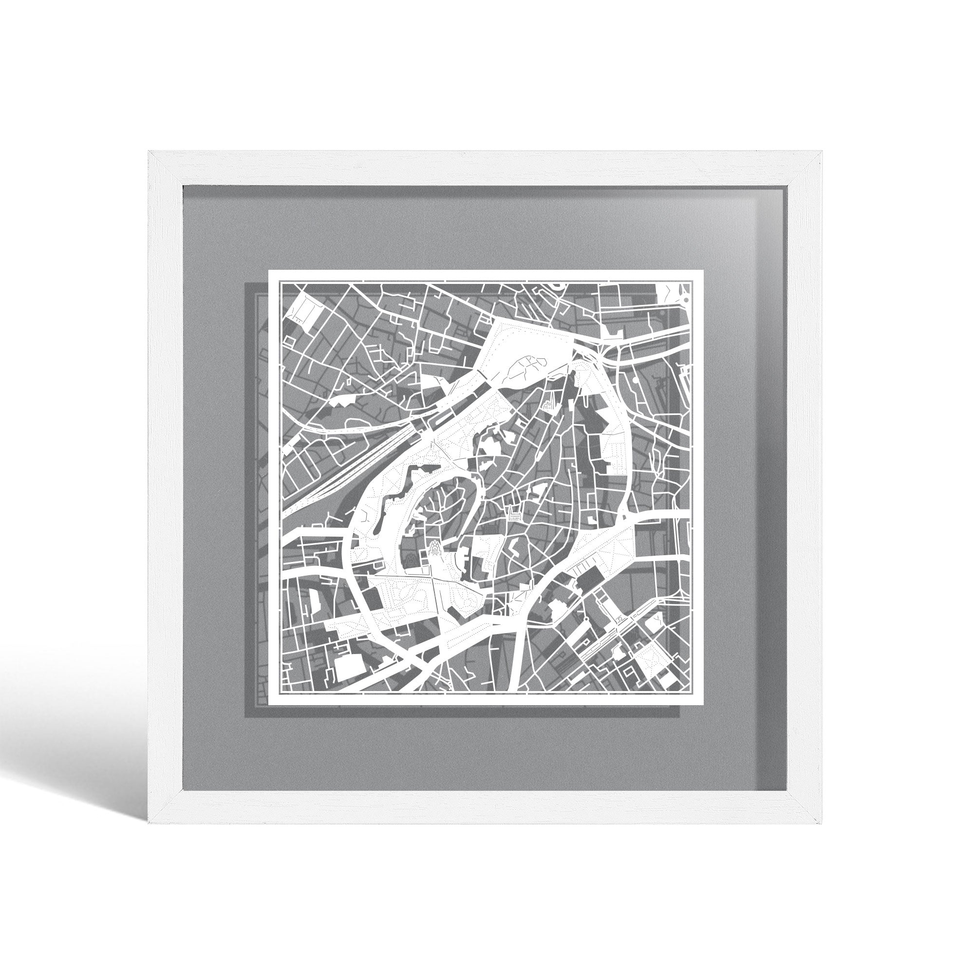 o3designstudio Tallinn Paper cut map framed 9 inch White map White frame map art 22MF3058WW