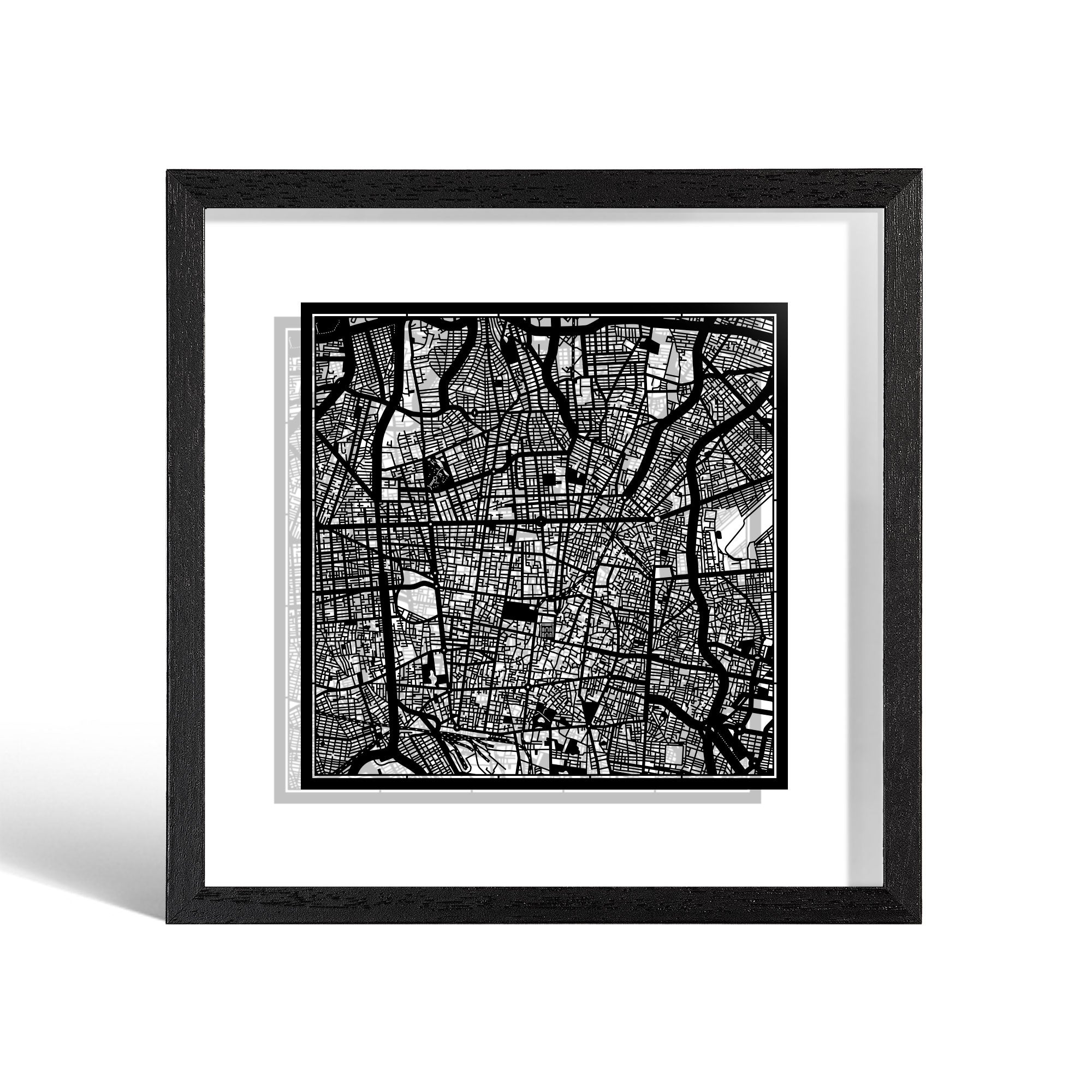 o3designstudio Tehran Paper cut map framed 9 inch Black map Black frame map art 22MF1023BB