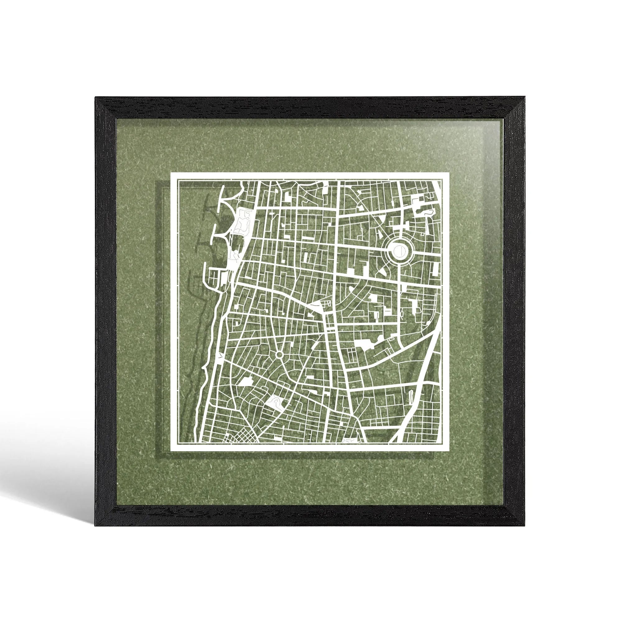 o3designstudio Tel Aviv Paper cut map framed 9 inch White map White frame map art 22MF1040WW