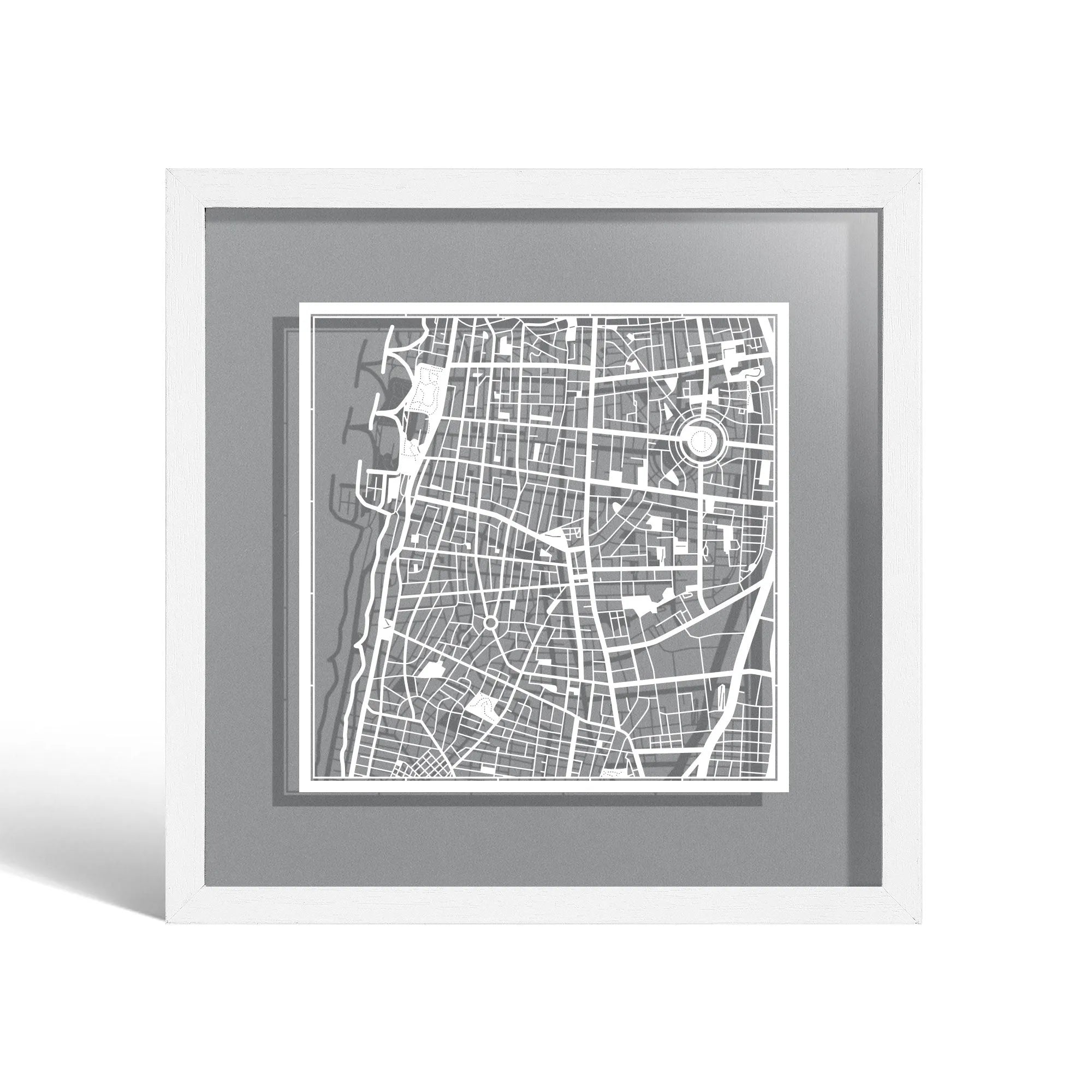 o3designstudio Tehran Paper cut map framed 9 inch Black map Black frame map art 22MF1023BB