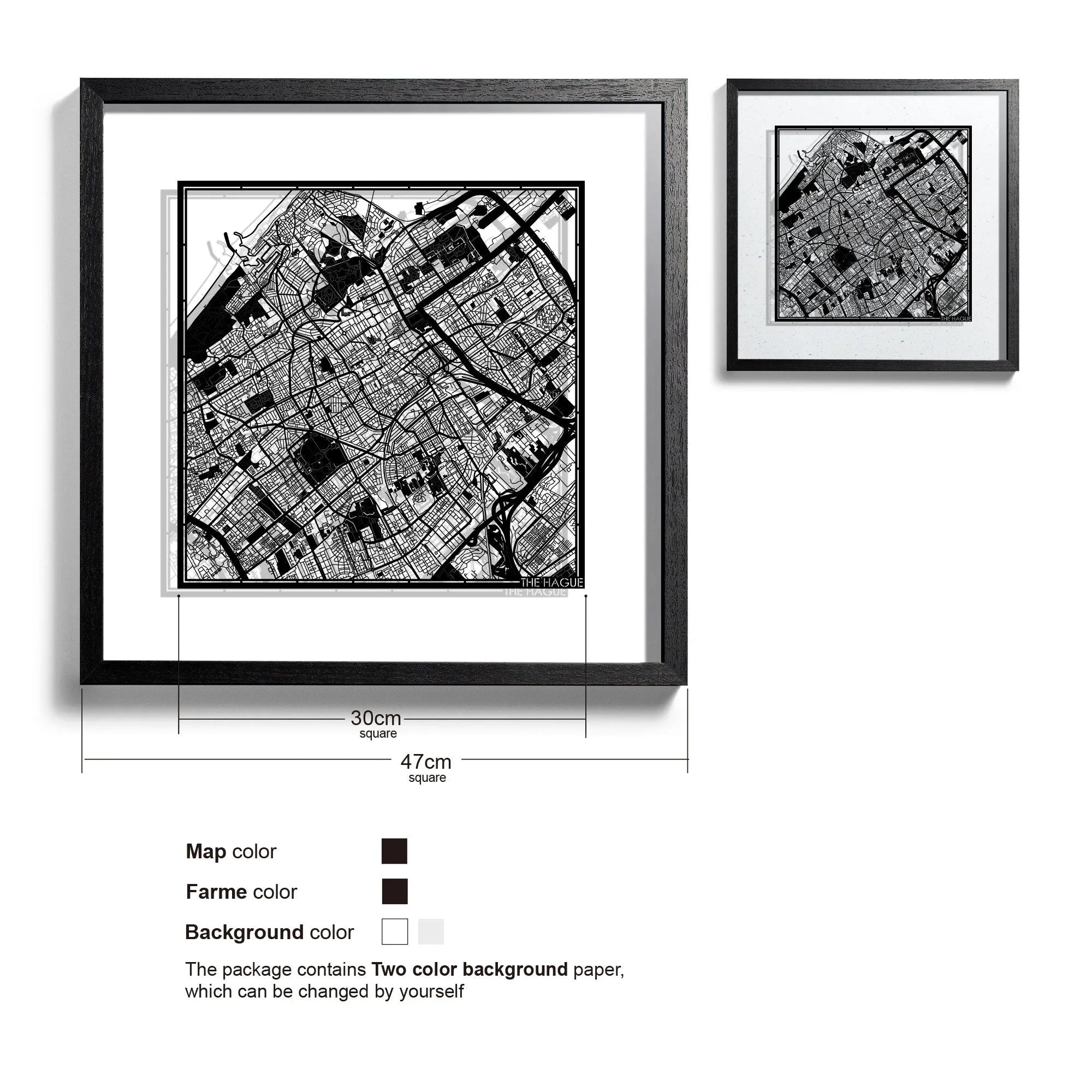o3designstudio The Hague-Paper-cut-map-framed-18-inch-45MF3039BB