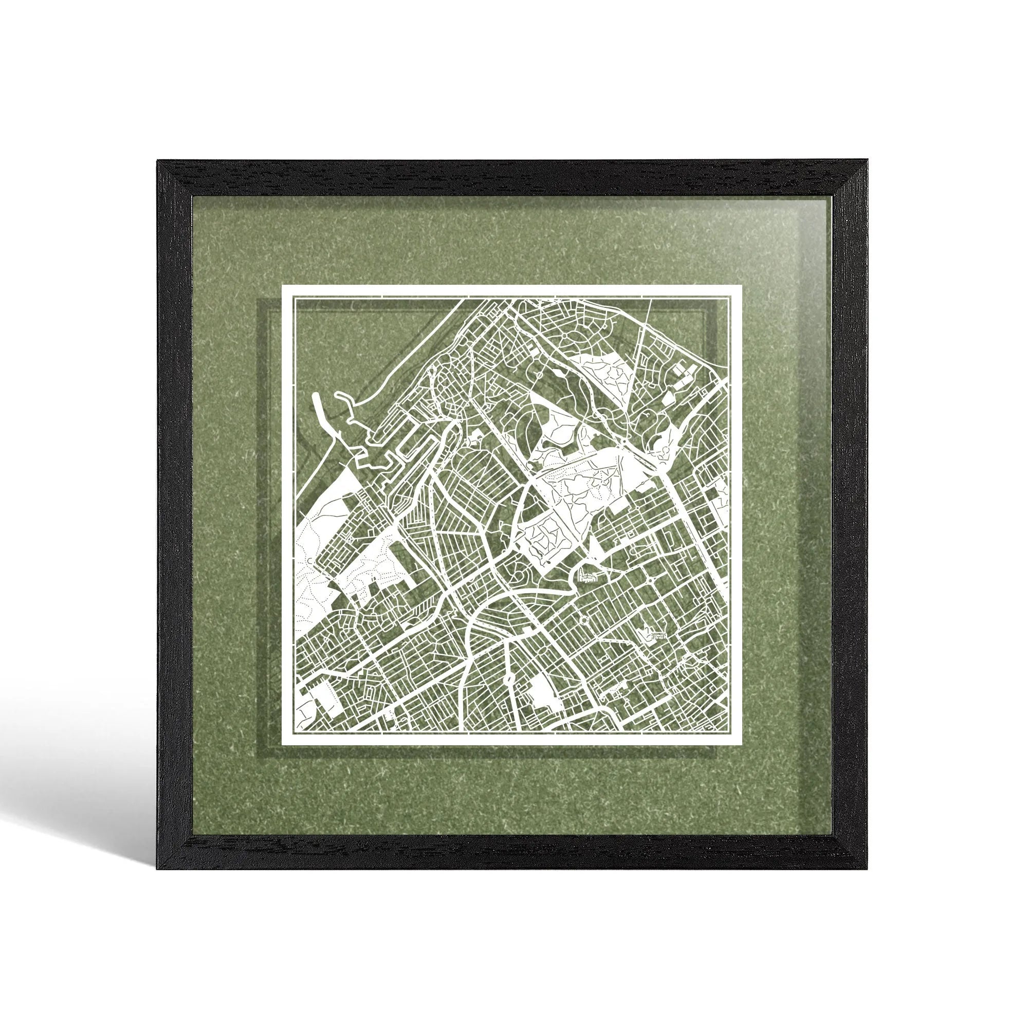 o3designstudio The Hague Paper cut map framed 9 inch White map Black frame map art 22MF3039BW