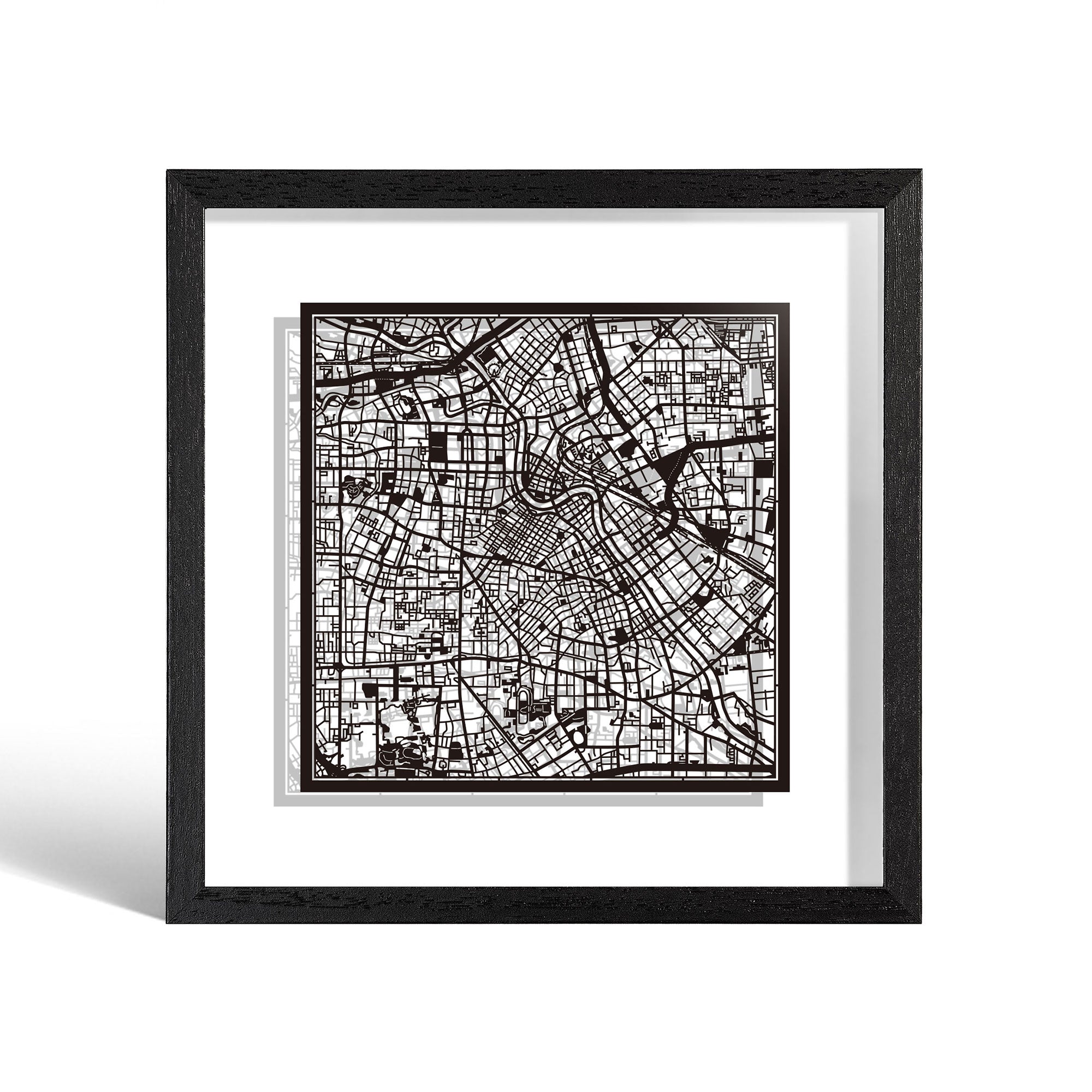 o3designstudio Tianjin Paper cut map framed 9 inch Black map Black frame map art 22MF1034BB