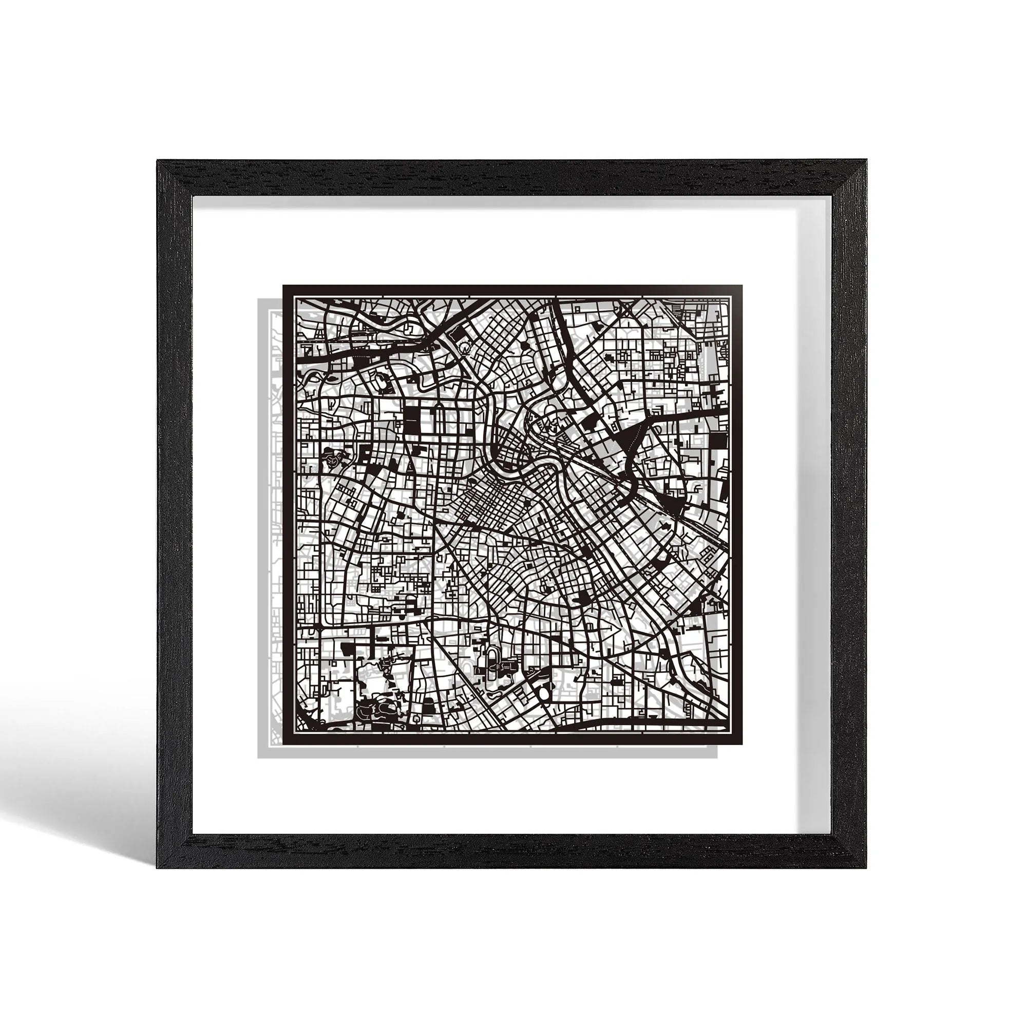 o3designstudio Tianjin Paper cut map framed 9 inch Black map Black frame map art 22MF1034BB