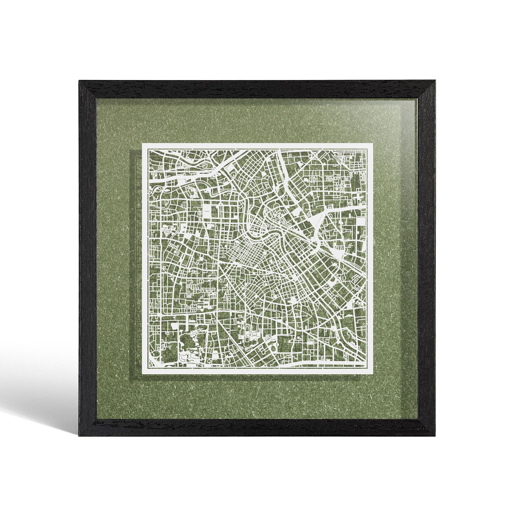 o3designstudio Tianjin Paper cut map framed 9 inch White map Black frame map art 22MF1034BW