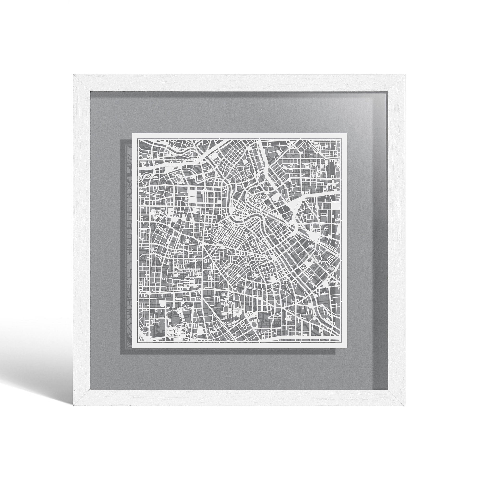 o3designstudio Tianjin Paper cut map framed 9 inch White map White frame map art 22MF1034WW