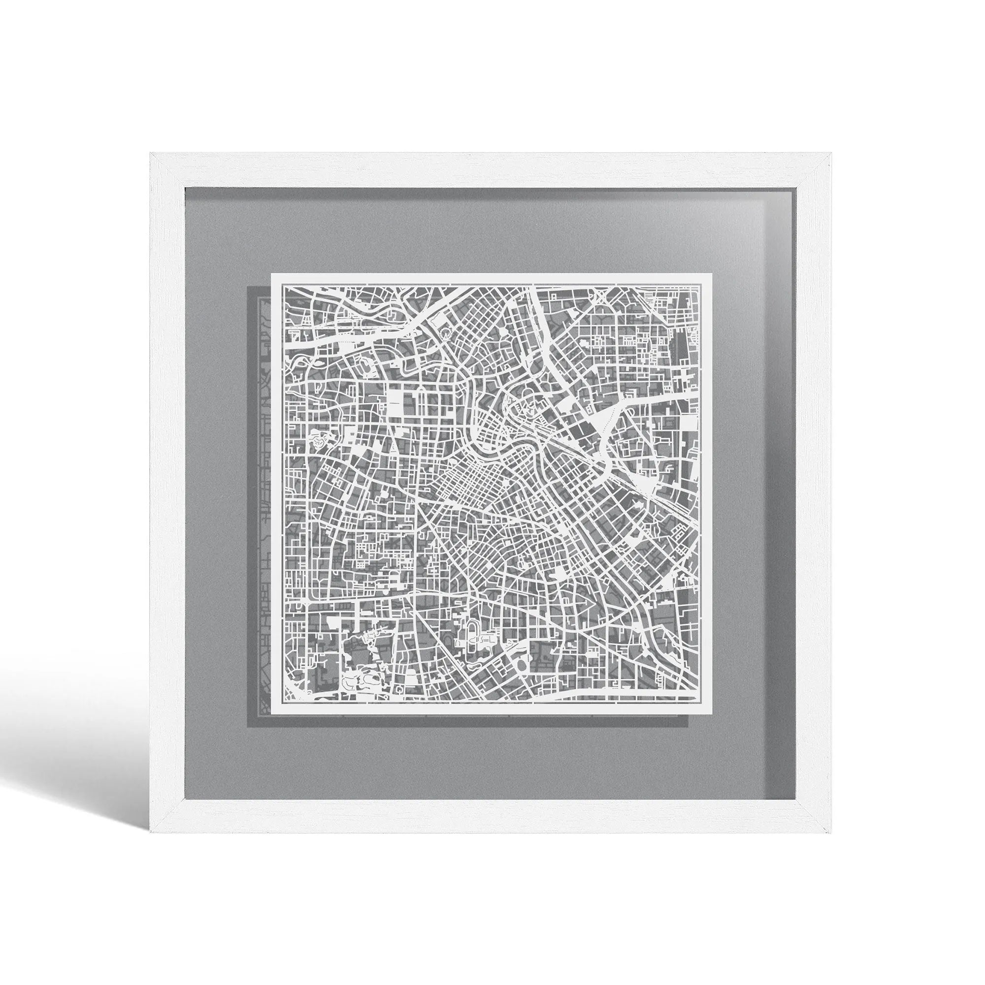 o3designstudio Tianjin Paper cut map framed 9 inch White map White frame map art 22MF1034WW