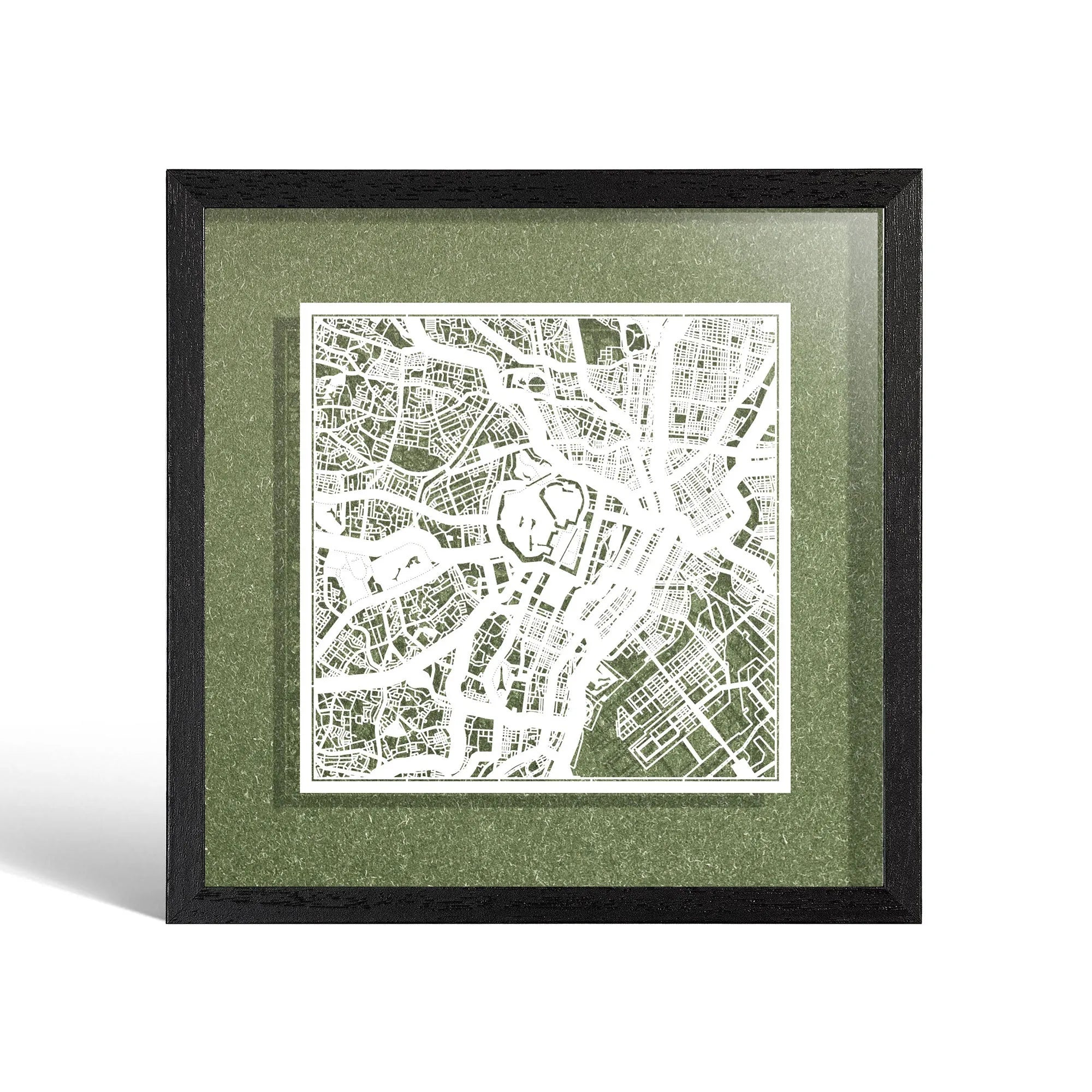 o3designstudio Tokyo Paper cut map framed 9 inch White map Black frame map art 22MF1003BW