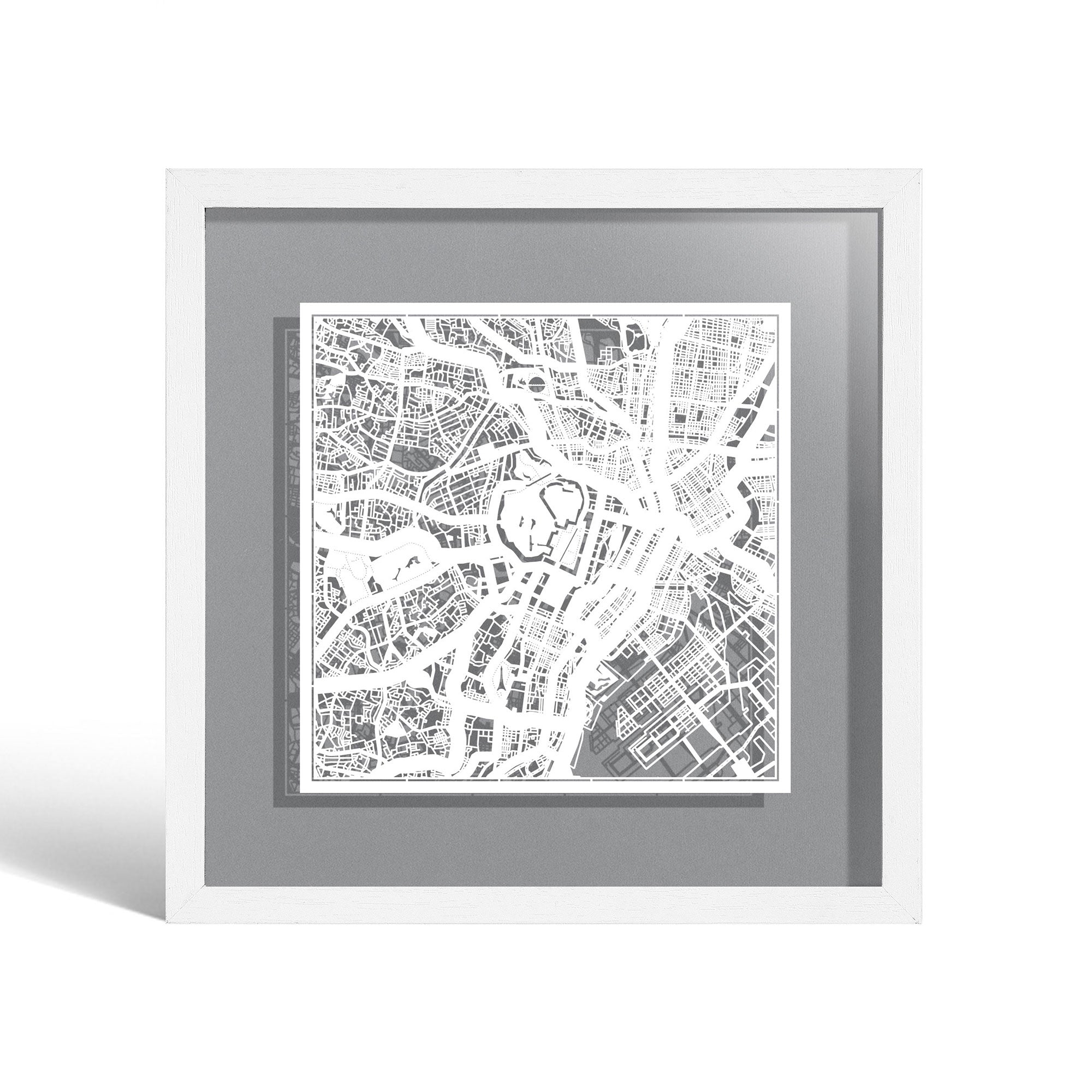 o3designstudio Tokyo Paper cut map framed 9 inch White map White frame map art 22MF1003WW