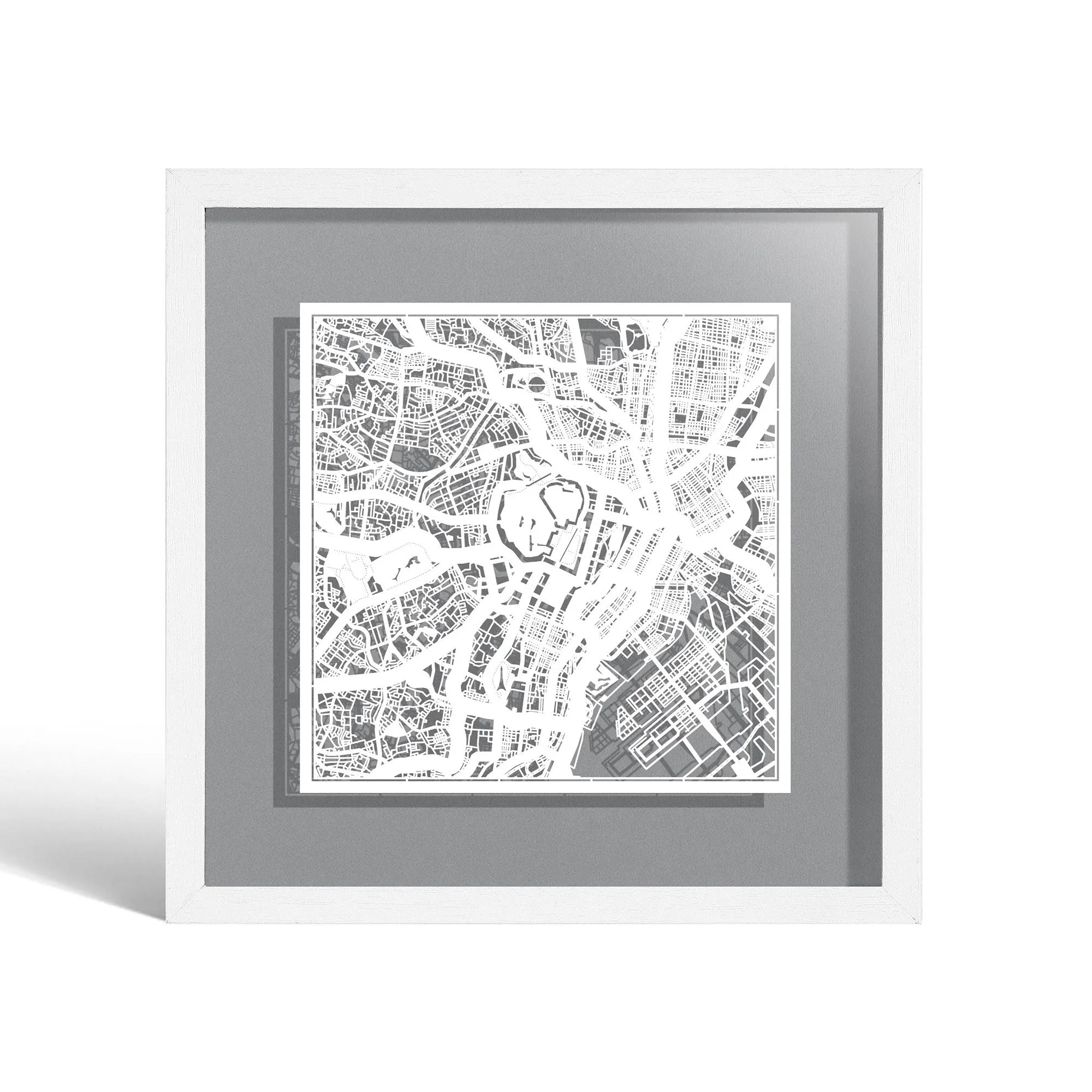 o3designstudio Tokyo Paper cut map framed 9 inch White map White frame map art 22MF1003WW