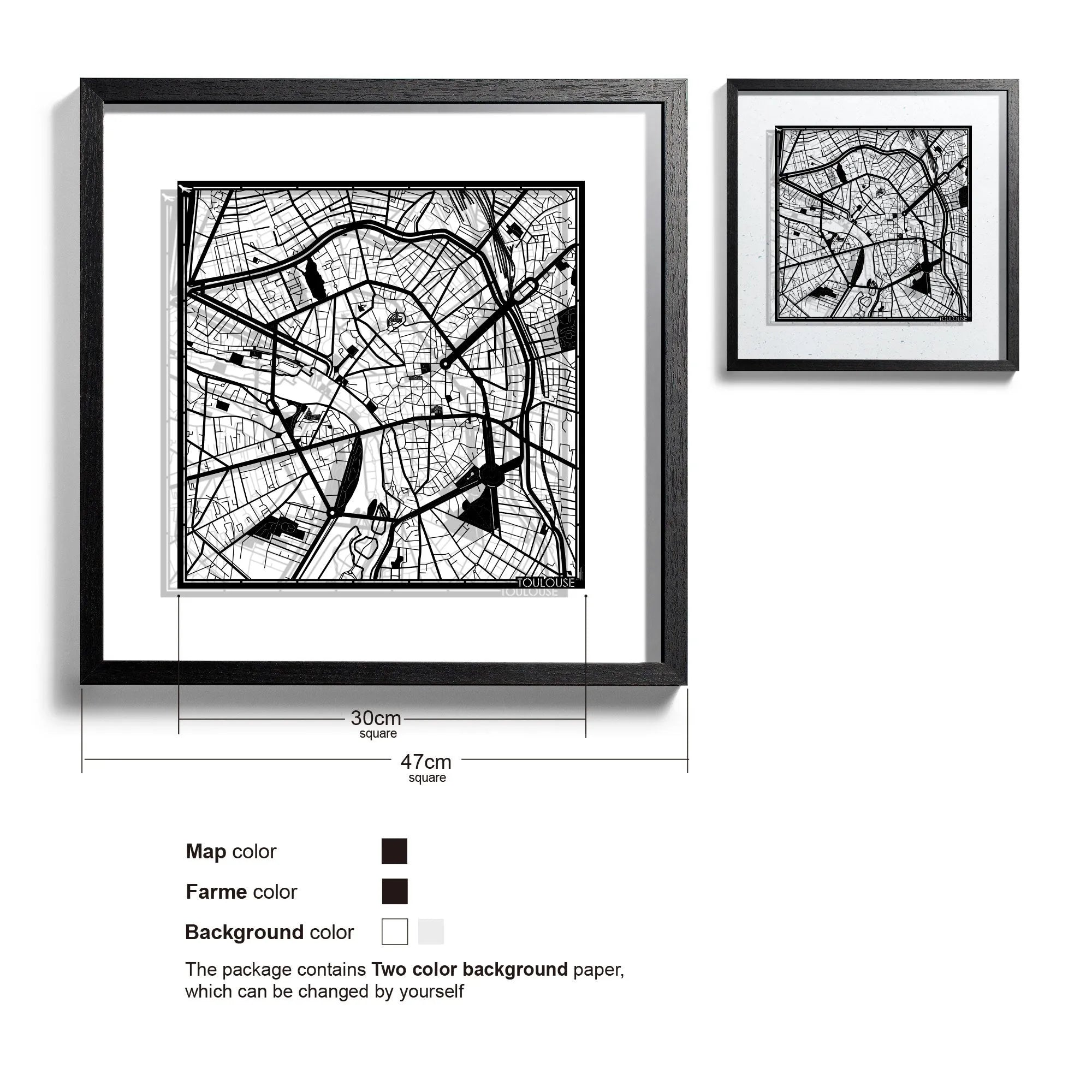 o3designstudio Toulouse-Paper-cut-map-framed-18-inch-45MF3047BB