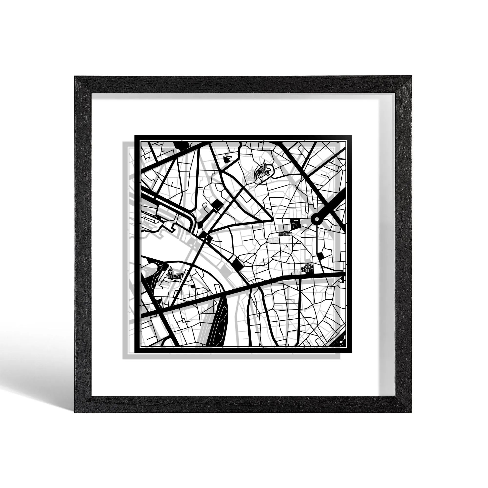 o3designstudio.com/webp/o3designstudio-Toulouse-Paper-cut-map-framed-9-inch-Black-map-Black-frame-map-art-22MF3047BB