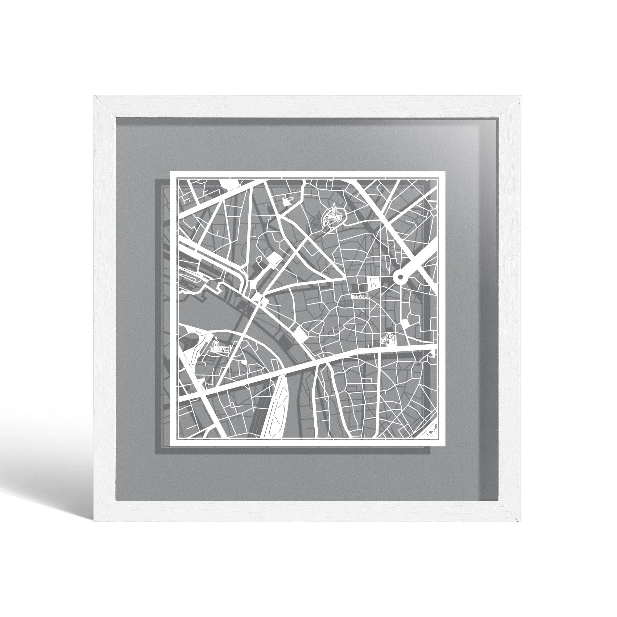 o3designstudio.com/webp/o3designstudio-Toulouse-Paper-cut-map-framed-9-inch-White-map-White-frame-map-art-22MF3047WW