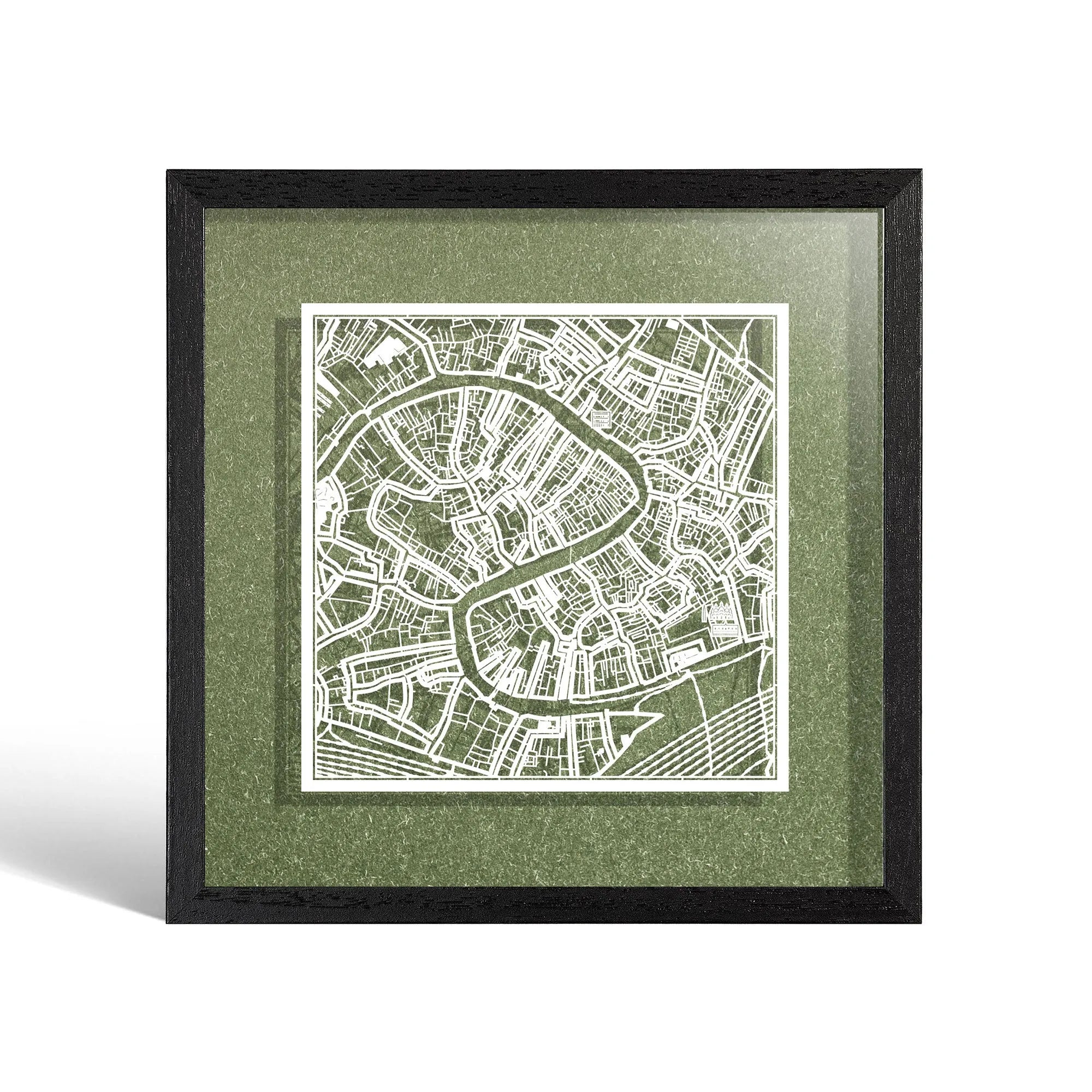 o3designstudio Venice Paper cut map framed 9 inch White map Black frame map art 22MF3033BW
