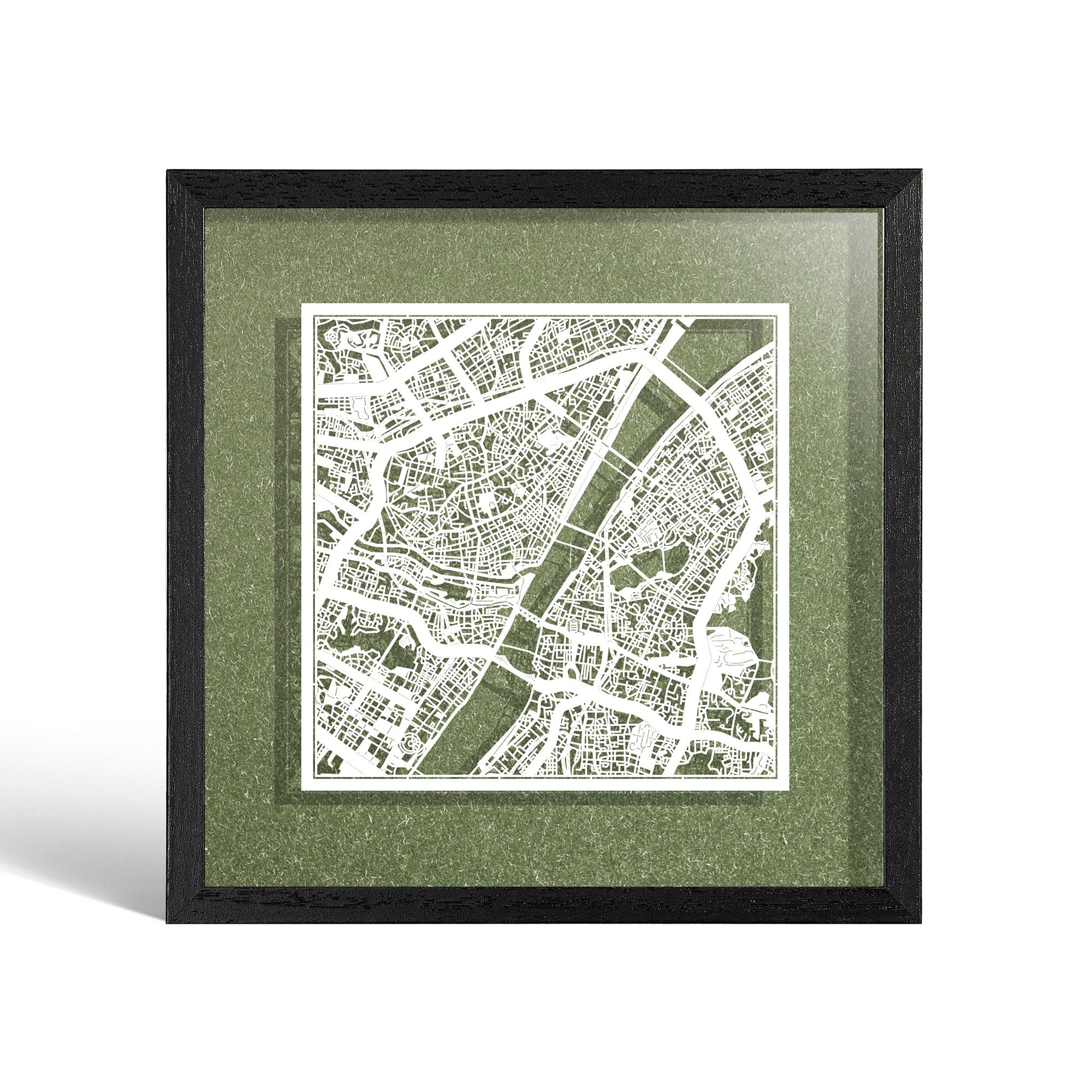o3designstudio Wuhan Paper cut map framed 9 inch White map Black frame map art 22MF1041BW