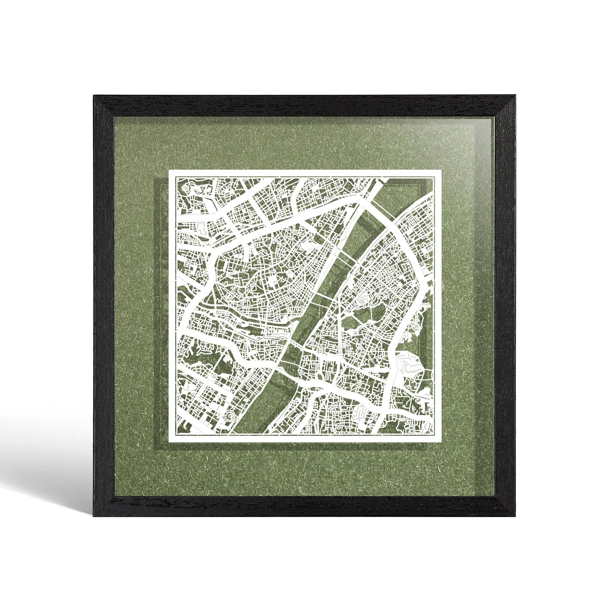 o3designstudio Wuhan Paper cut map framed 9 inch White map Black frame map art 22MF1041BW