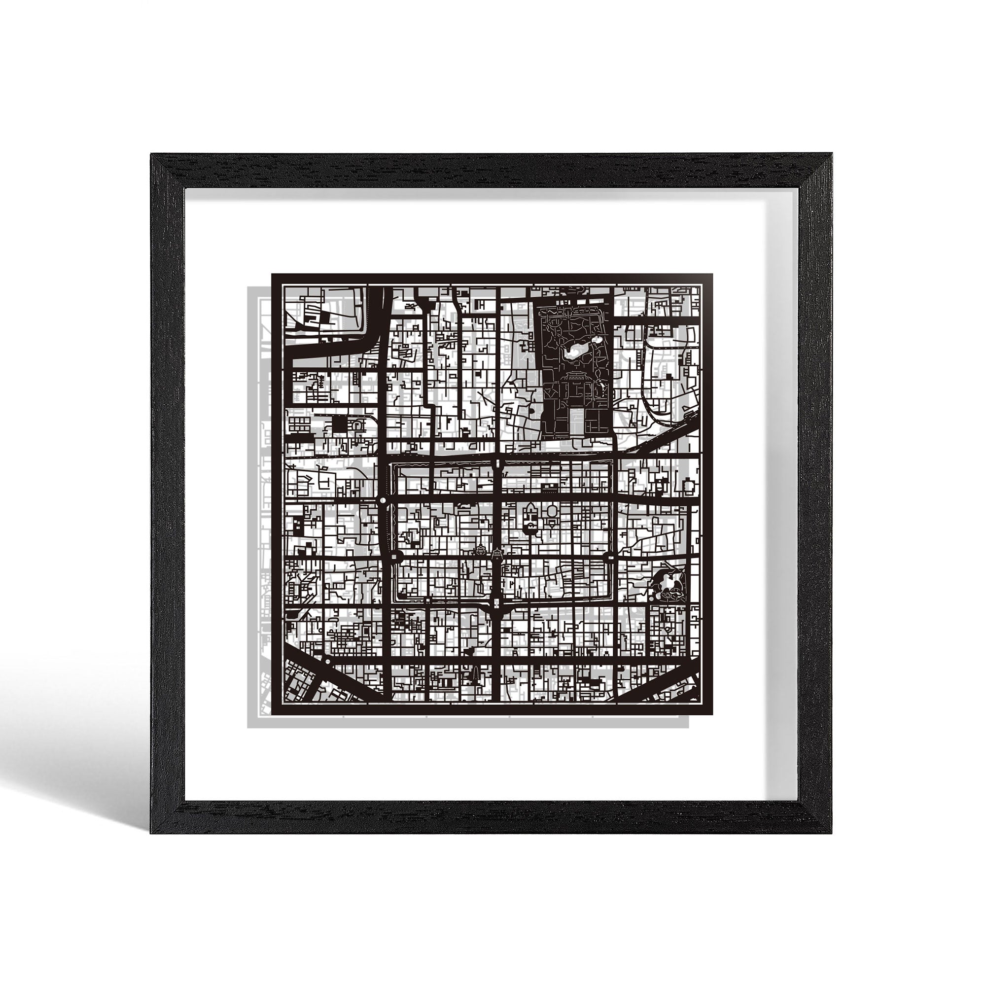 o3designstudio Xi'an Paper cut map framed 9 inch Black map Black frame map art 22MF1022BB